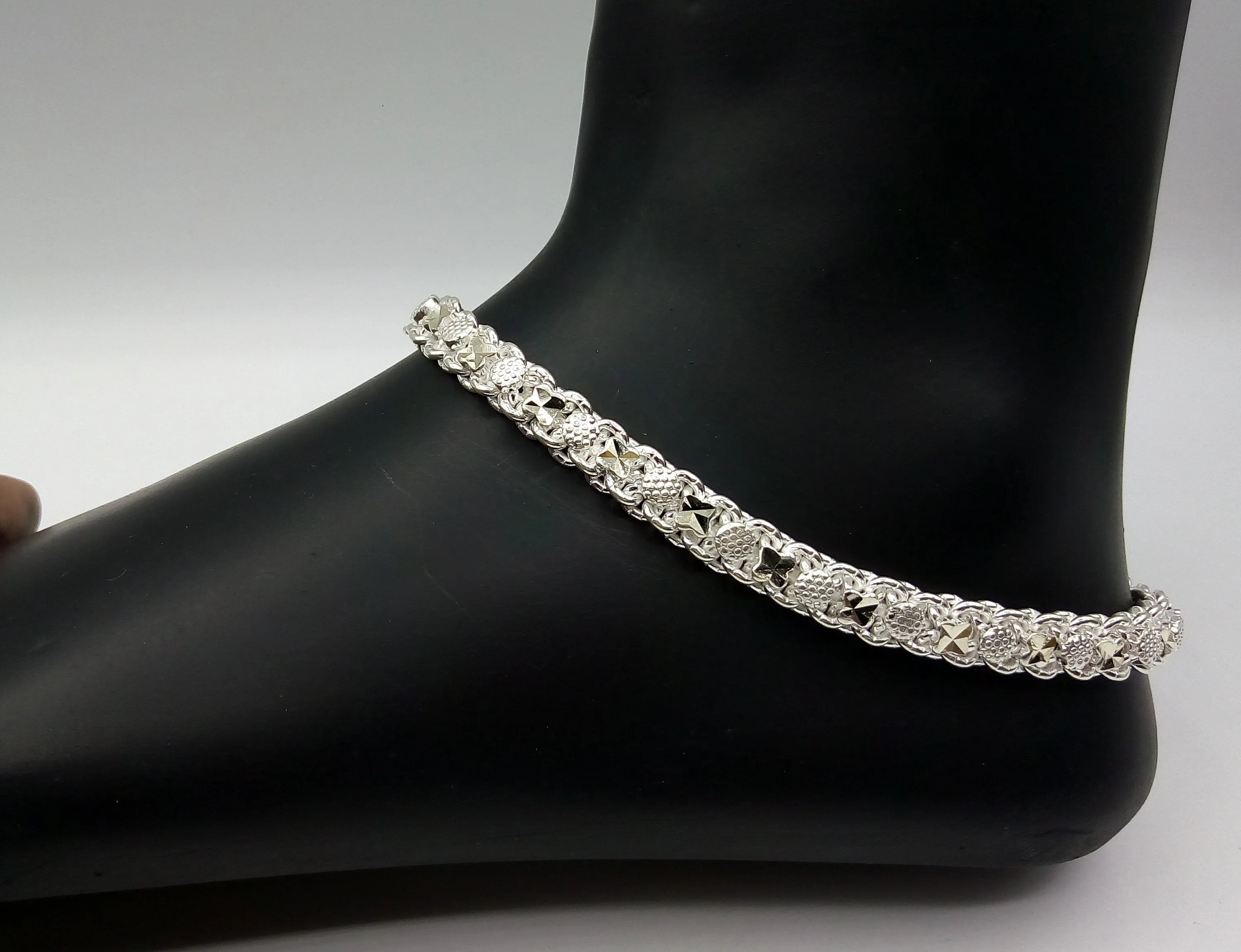 10.5" Handmade Vintage antique design sterling silver anklet, Solid ankle bracelet foot bracelet tribal stylish belly dance jewelry ank3