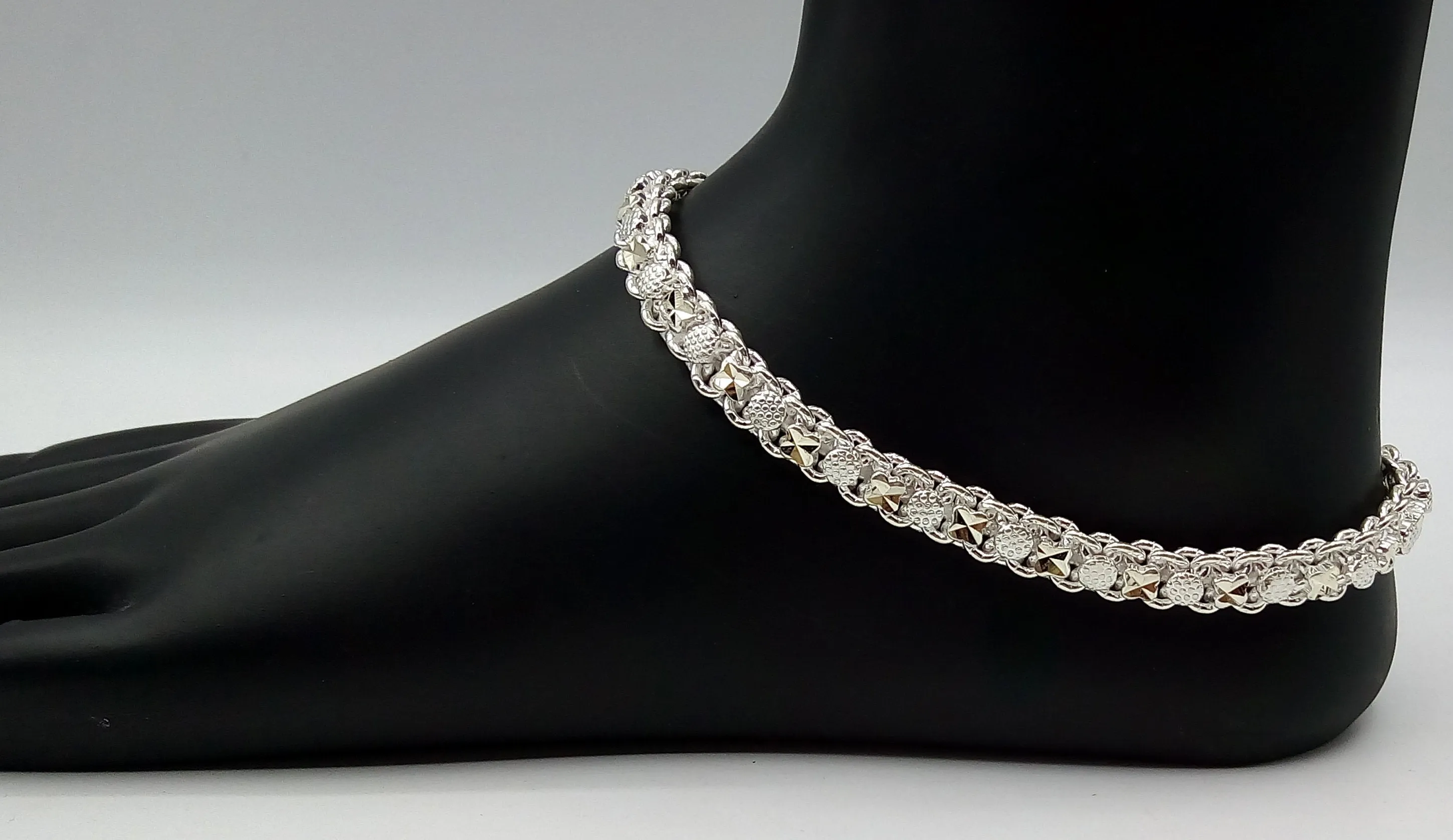 10.5" Handmade Vintage antique design sterling silver anklet, Solid ankle bracelet foot bracelet tribal stylish belly dance jewelry ank3