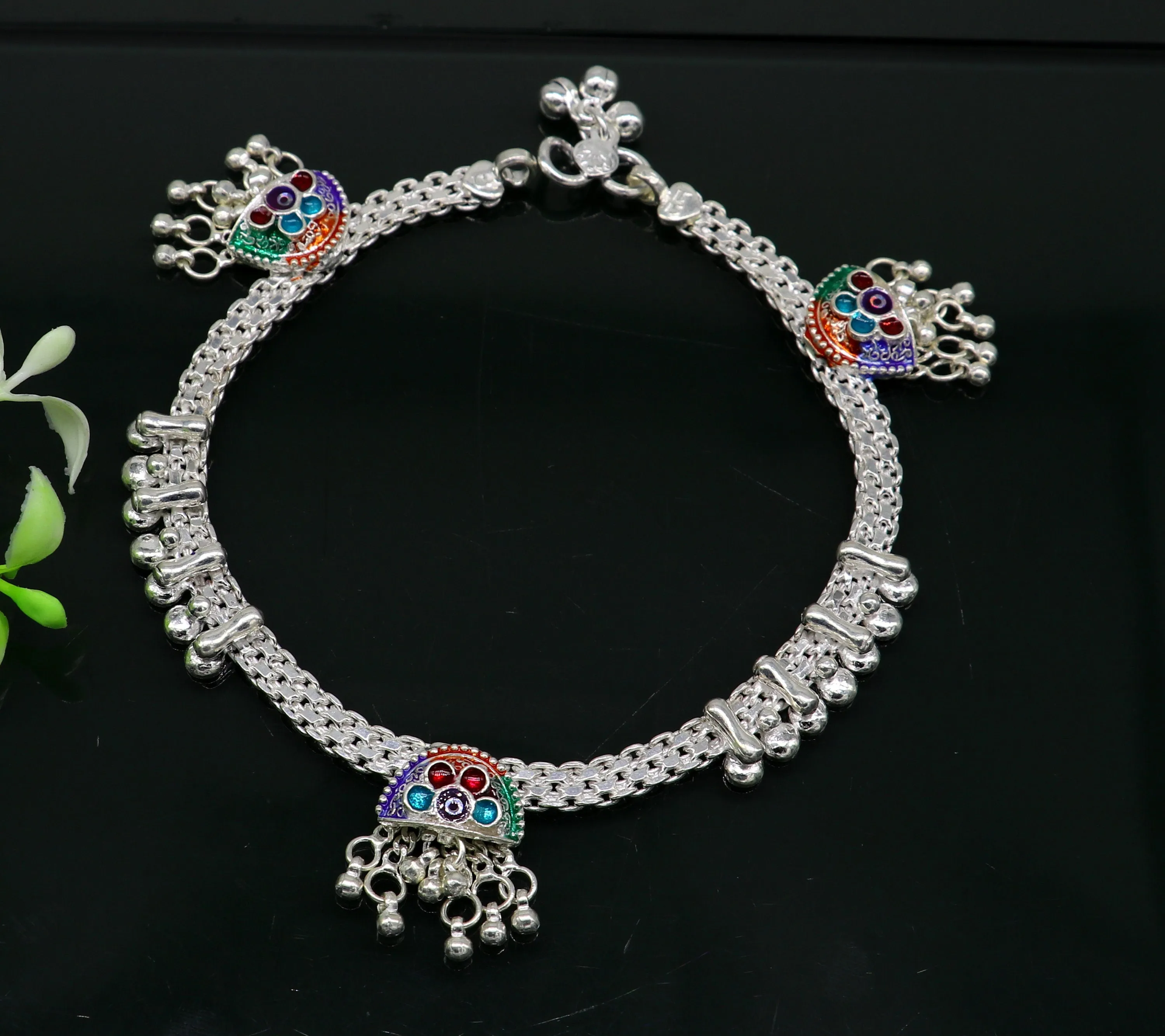 10.5"  sterling silver customized design ankle bracelet foot bracelet anklet vintage stylish brides tribal belly dance jewelry ank325