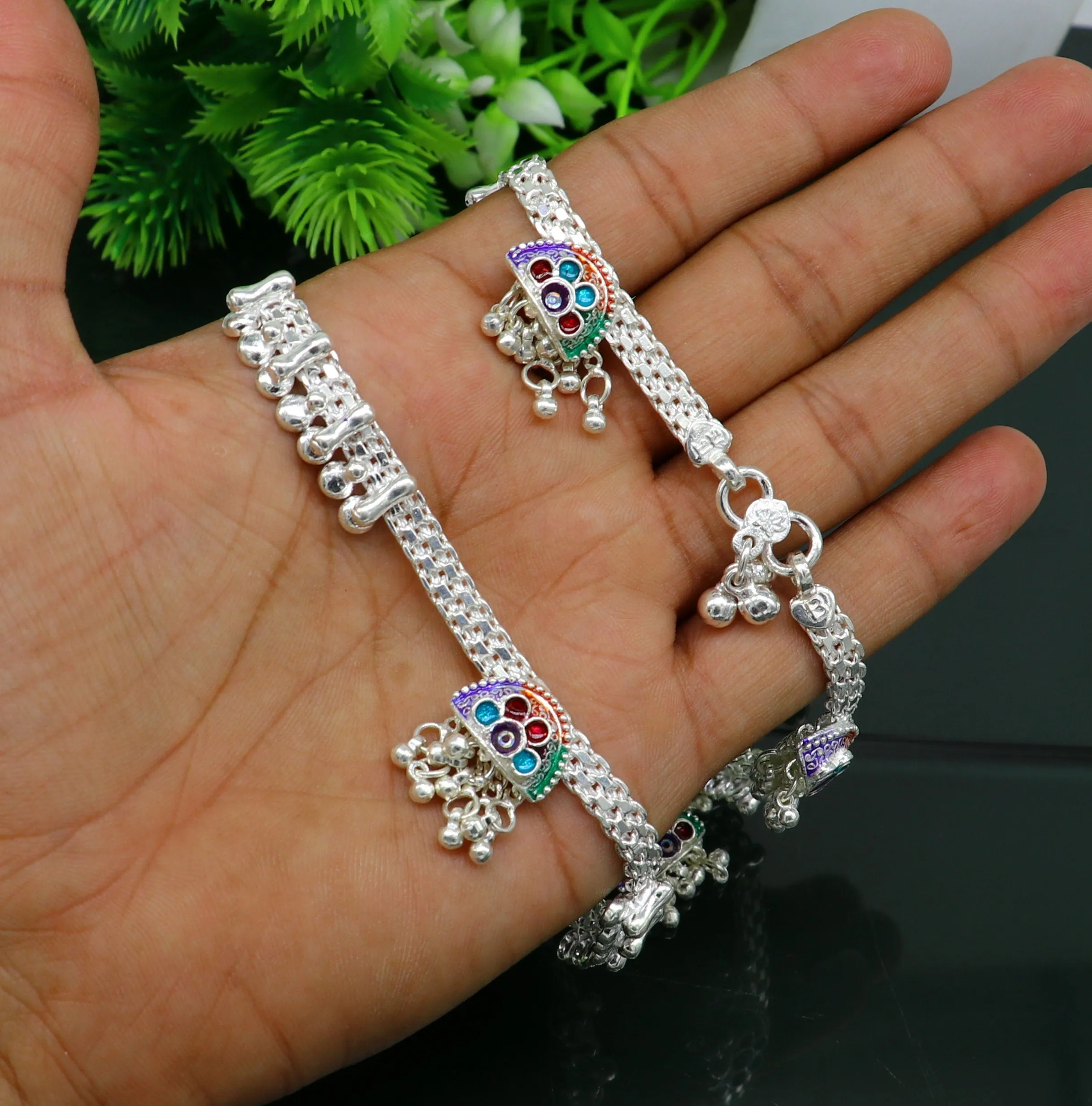 10.5"  sterling silver customized design ankle bracelet foot bracelet anklet vintage stylish brides tribal belly dance jewelry ank325