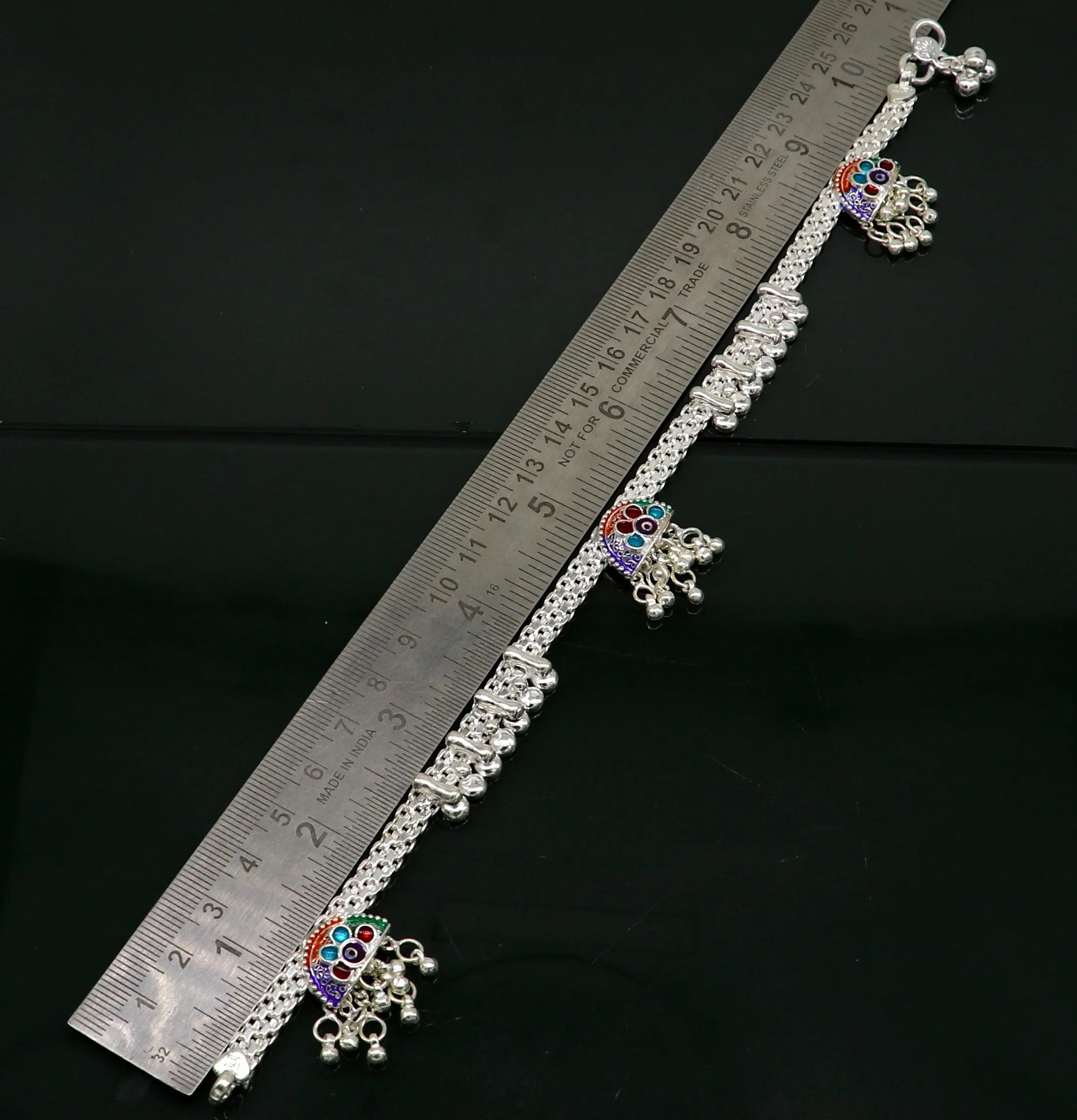10.5"  sterling silver customized design ankle bracelet foot bracelet anklet vintage stylish brides tribal belly dance jewelry ank325
