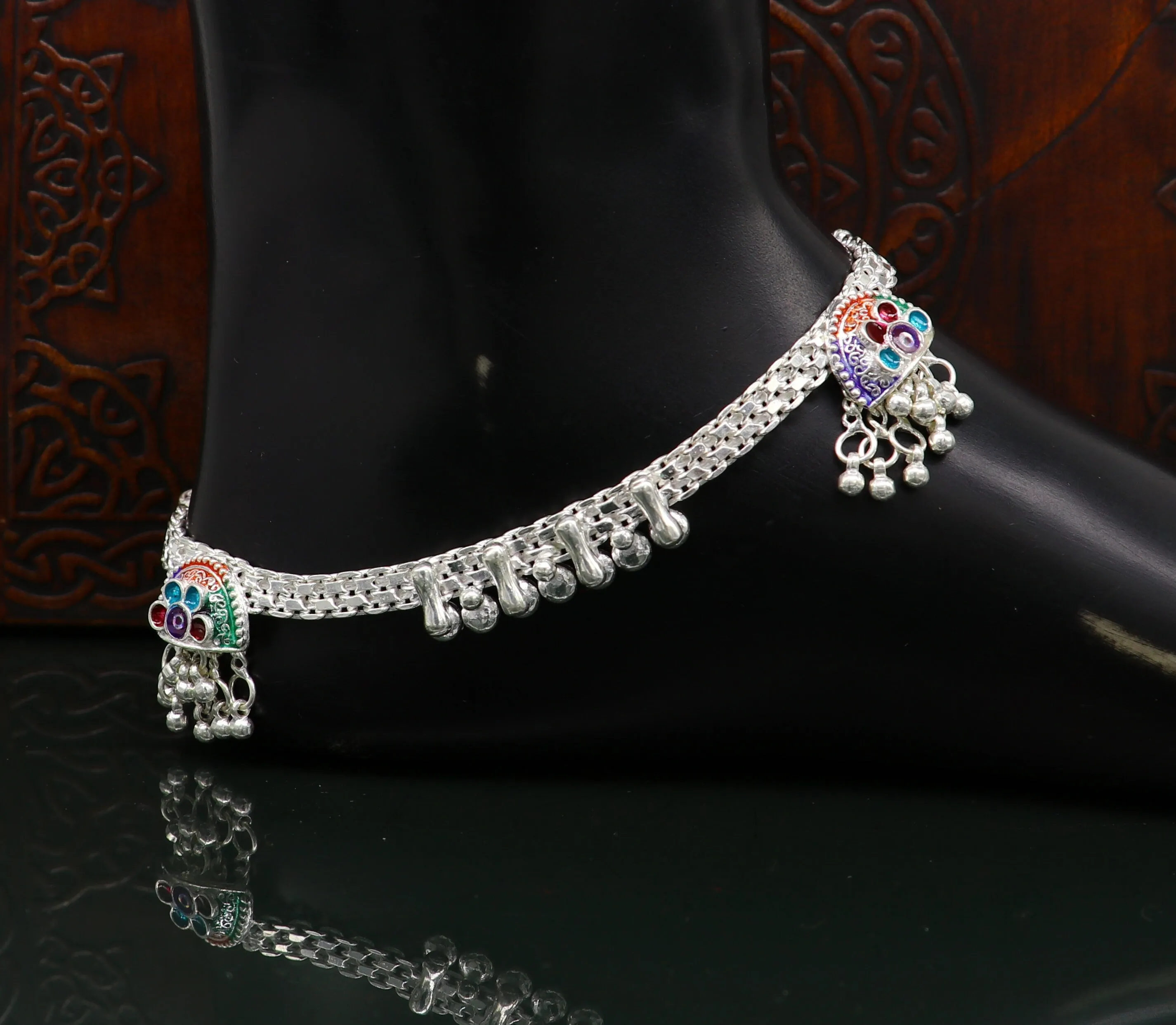 10.5"  sterling silver customized design ankle bracelet foot bracelet anklet vintage stylish brides tribal belly dance jewelry ank325