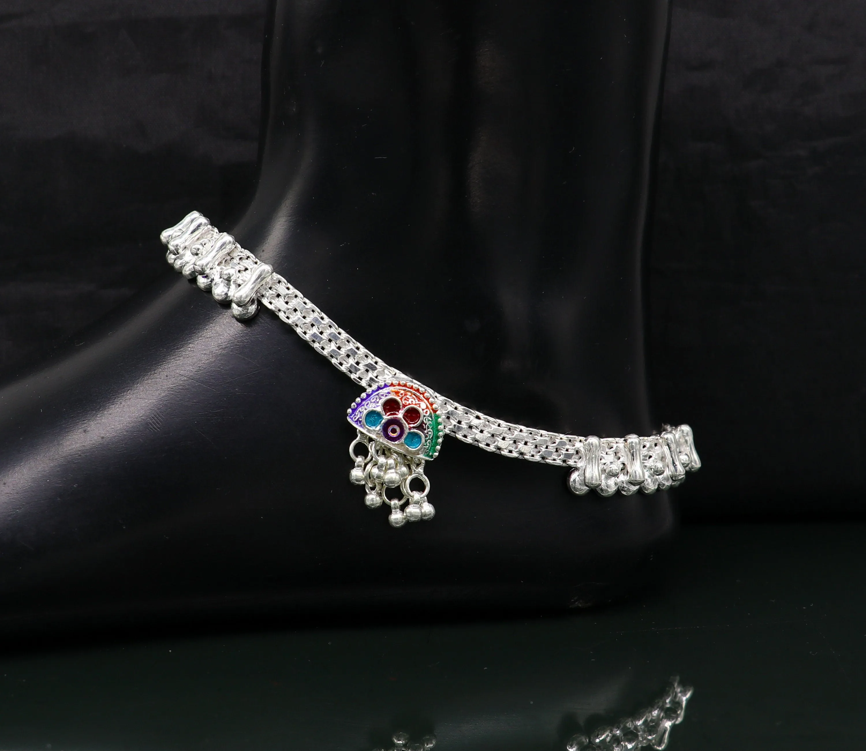 10.5"  sterling silver customized design ankle bracelet foot bracelet anklet vintage stylish brides tribal belly dance jewelry ank325