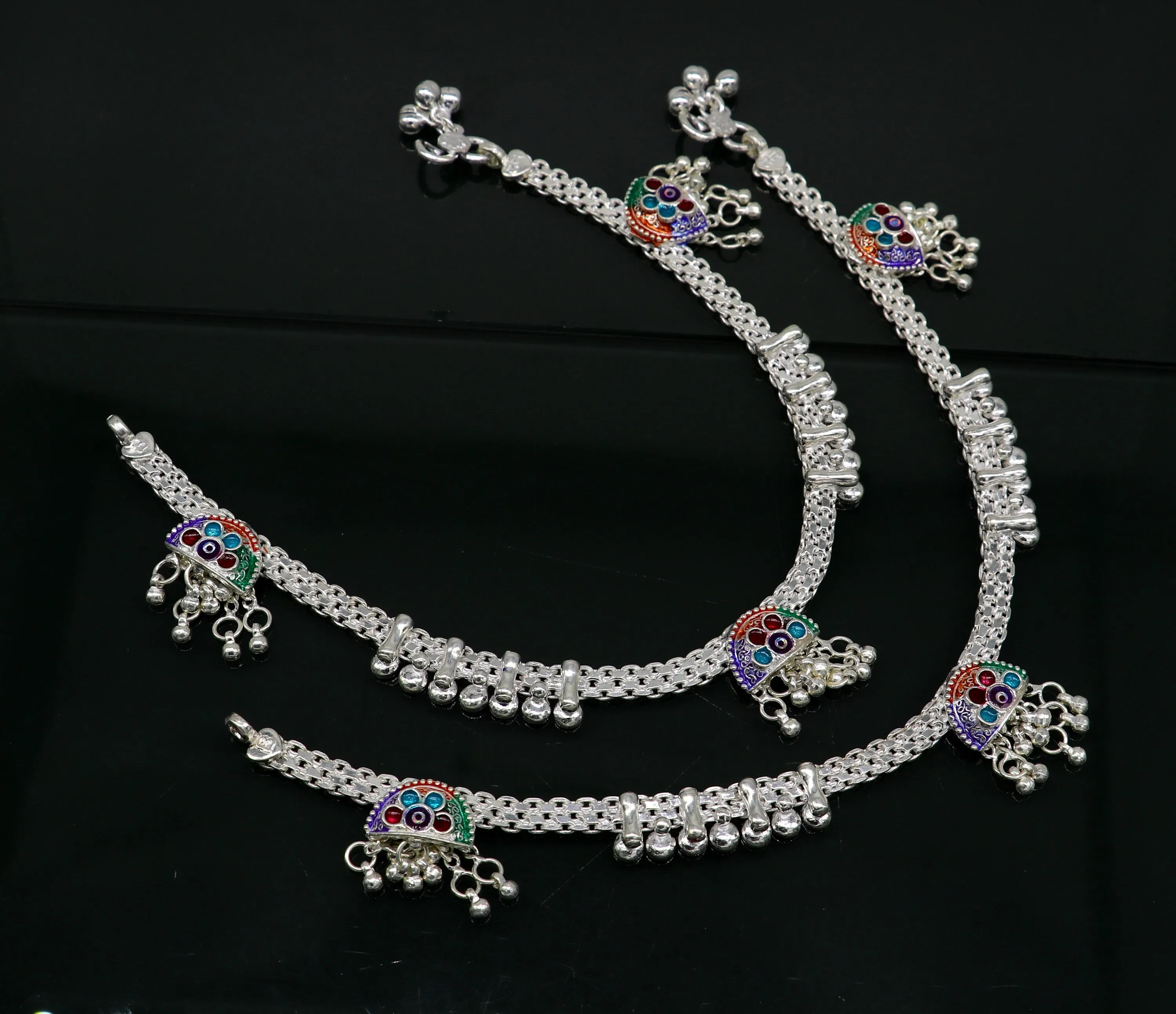 10.5"  sterling silver customized design ankle bracelet foot bracelet anklet vintage stylish brides tribal belly dance jewelry ank325