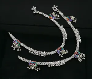 10.5"  sterling silver customized design ankle bracelet foot bracelet anklet vintage stylish brides tribal belly dance jewelry ank325