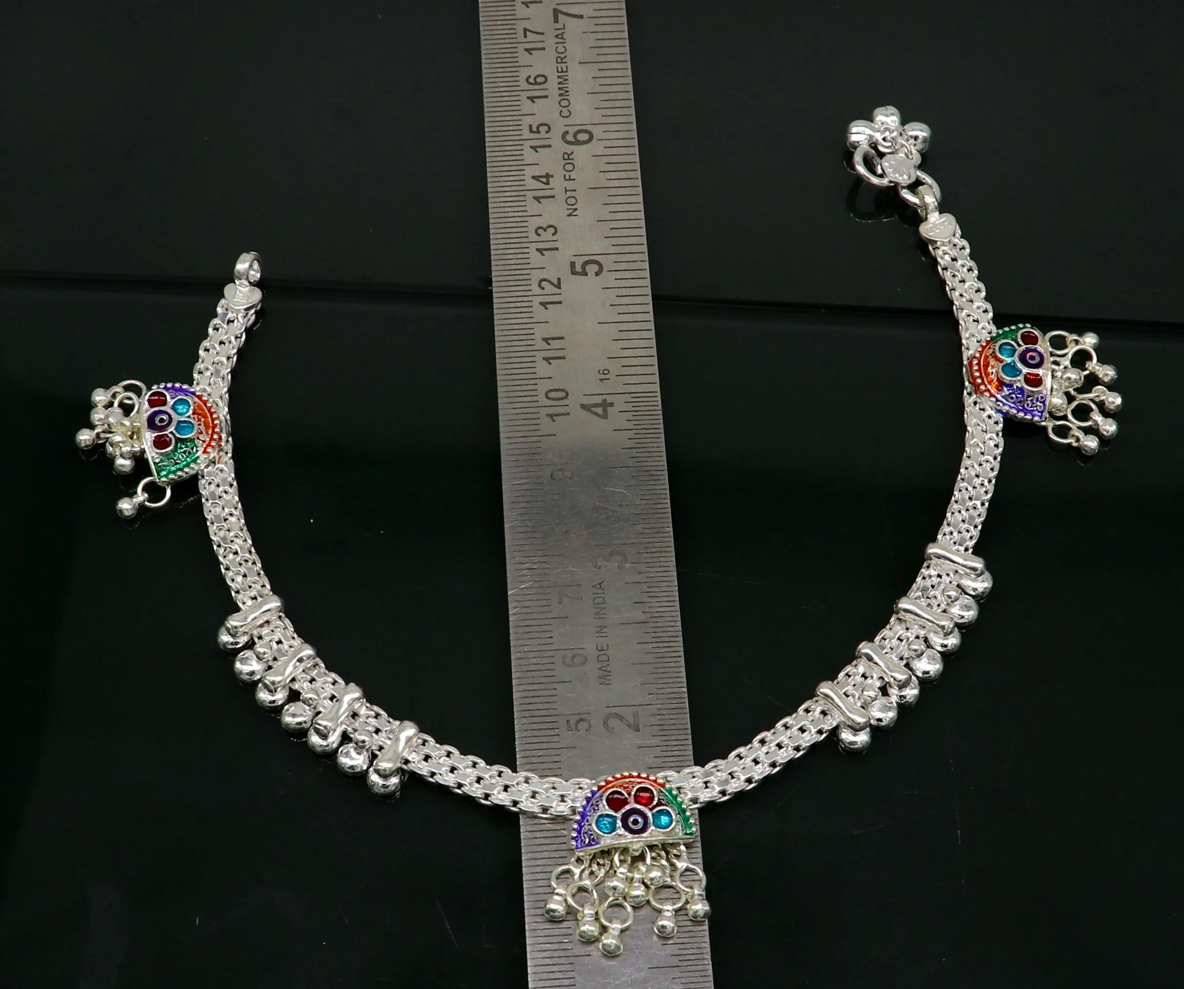 10.5"  sterling silver customized design ankle bracelet foot bracelet anklet vintage stylish brides tribal belly dance jewelry ank325