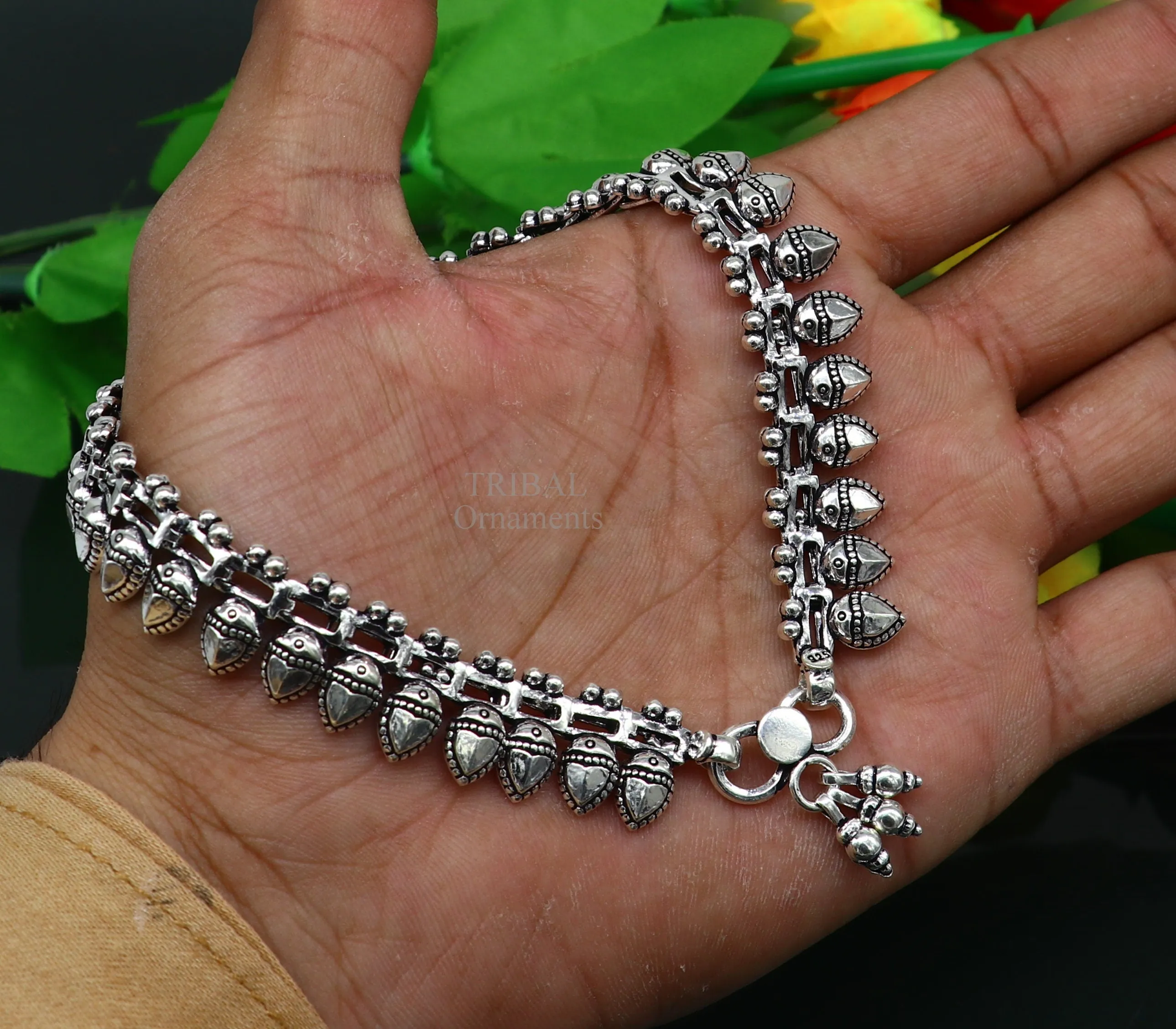 10.8" 925 sterling silver anklet feet bracelet gorgeous antique design tribal wedding stylish anklet belly dance jewelry HNank435