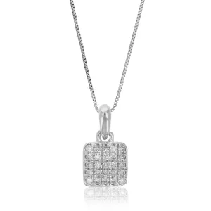 1/10 cttw Lab Grown Diamond Square Pendant Necklace .925 Sterling Silver 1/4 Inch With 18 Inch Chain