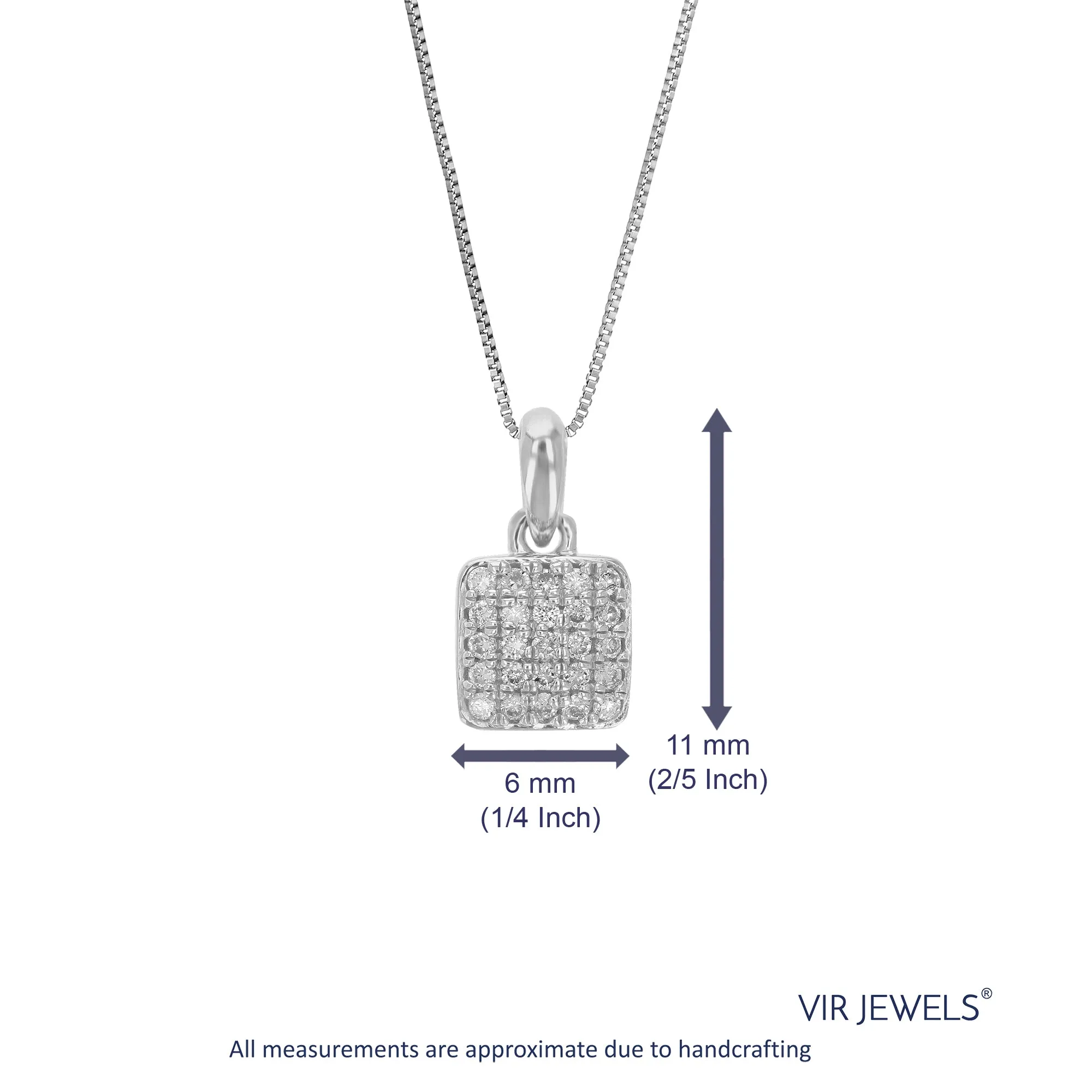 1/10 cttw Lab Grown Diamond Square Pendant Necklace .925 Sterling Silver 1/4 Inch With 18 Inch Chain