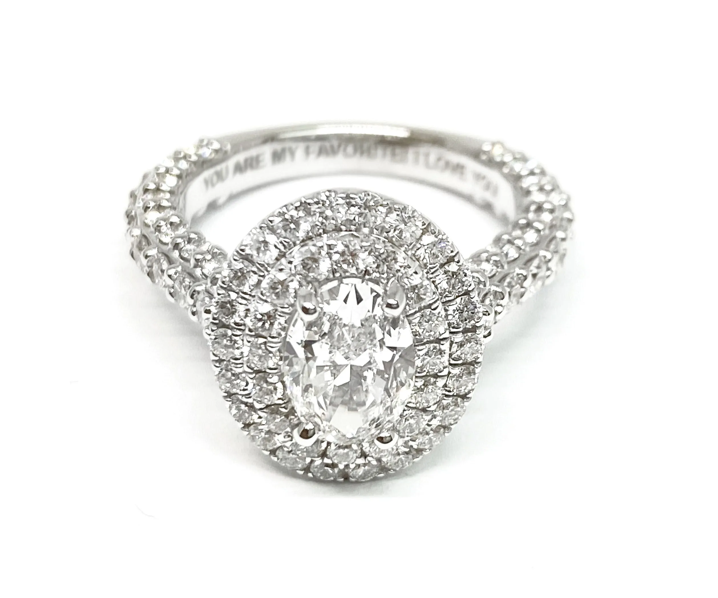18K Yellow Gold Oval Diamond Bold and Fancy Double Halo French Pave Engagement Ring -2ctw