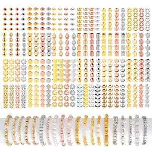 2520 PCS Gold Spacer Beads for Jewelry Making Kit, Spacer Beads for Bracelets Making (Gold, Sliver, Rose Gold, KC Gold)