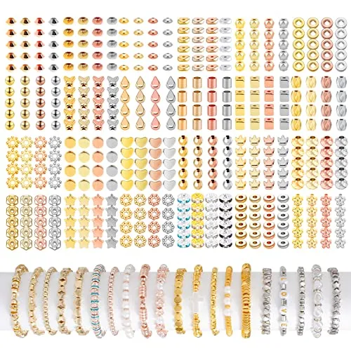 2520 PCS Gold Spacer Beads for Jewelry Making Kit, Spacer Beads for Bracelets Making (Gold, Sliver, Rose Gold, KC Gold)