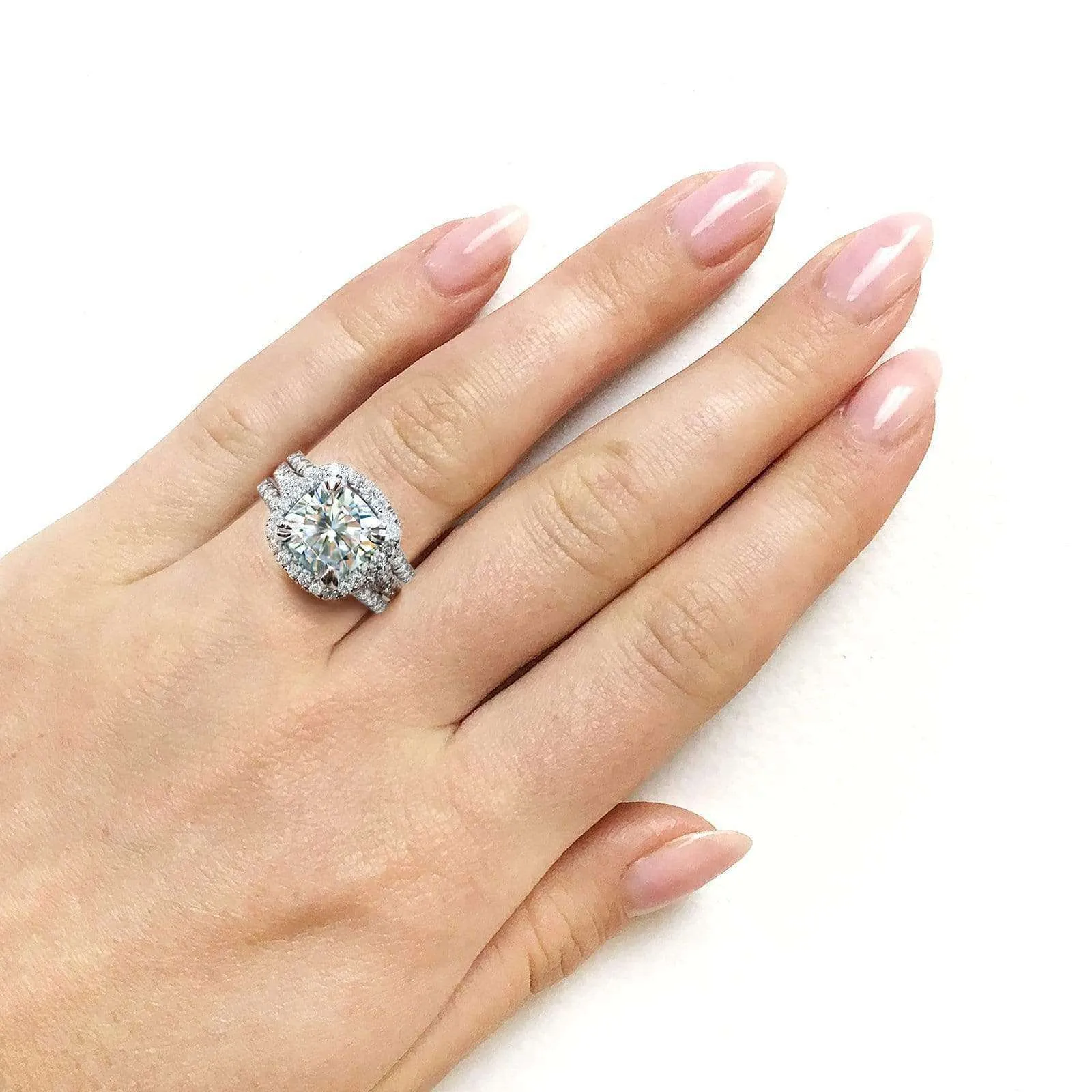 4ct.tw Halo Stacked Bridal Set - Platinum