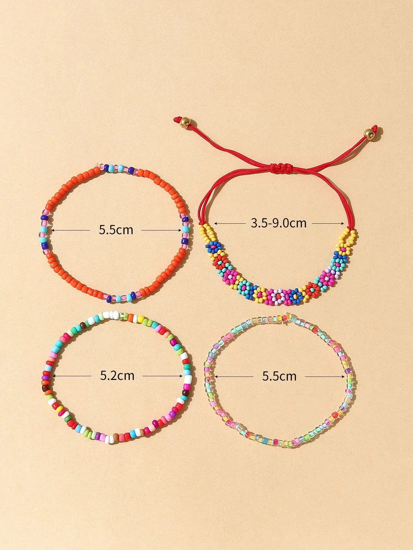 4pcs Flower Beaded Bracelet Boho Style Crafted Small Beads Design Stretchy