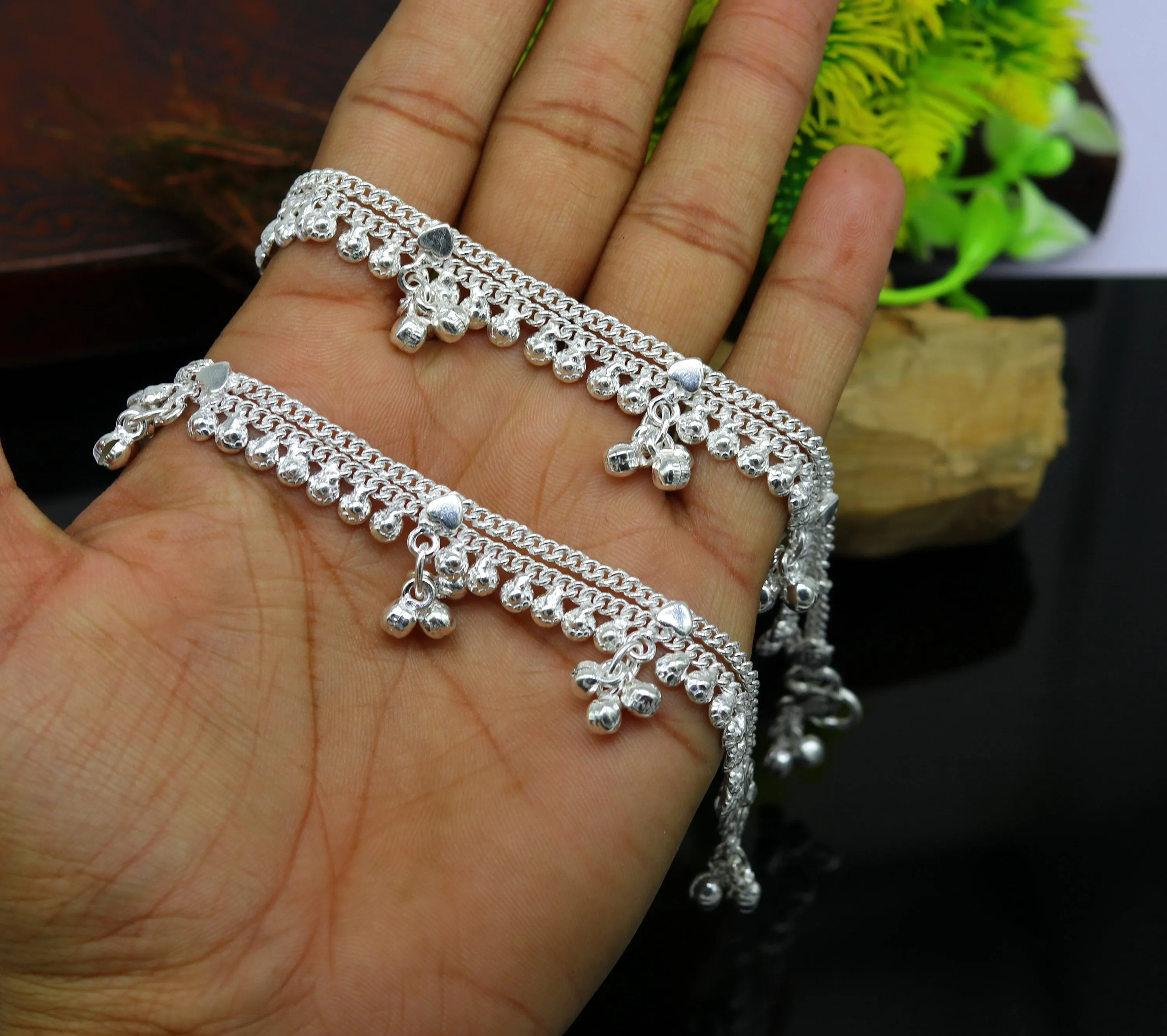 6.5" long Heavy trendy stylish baby anklets bracelet, double chain jingling belly ankle bracelet, personalized gifting kids jewelry ank255