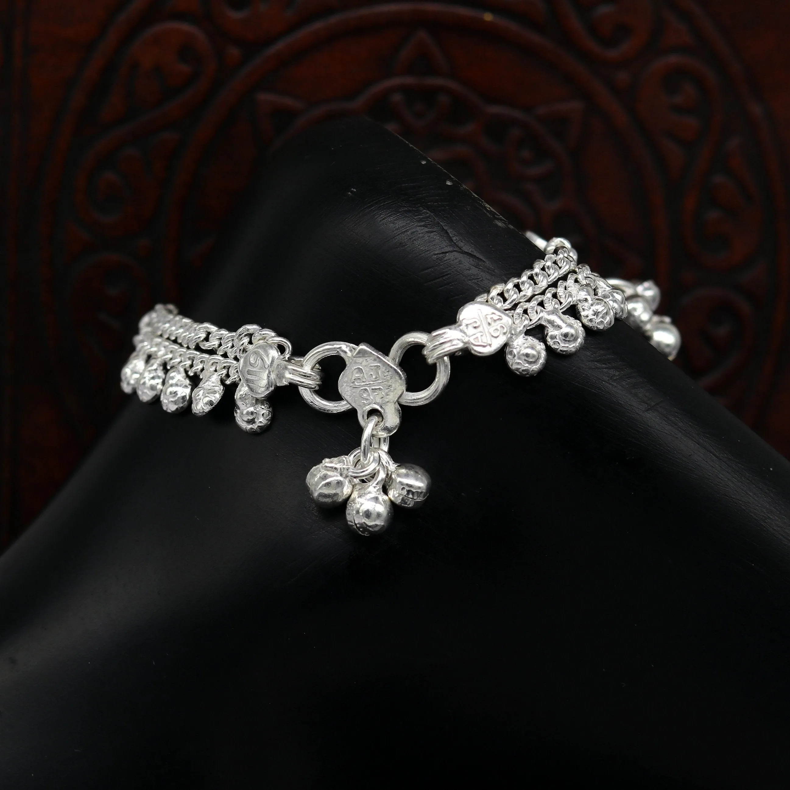 6.5" long Heavy trendy stylish baby anklets bracelet, double chain jingling belly ankle bracelet, personalized gifting kids jewelry ank255
