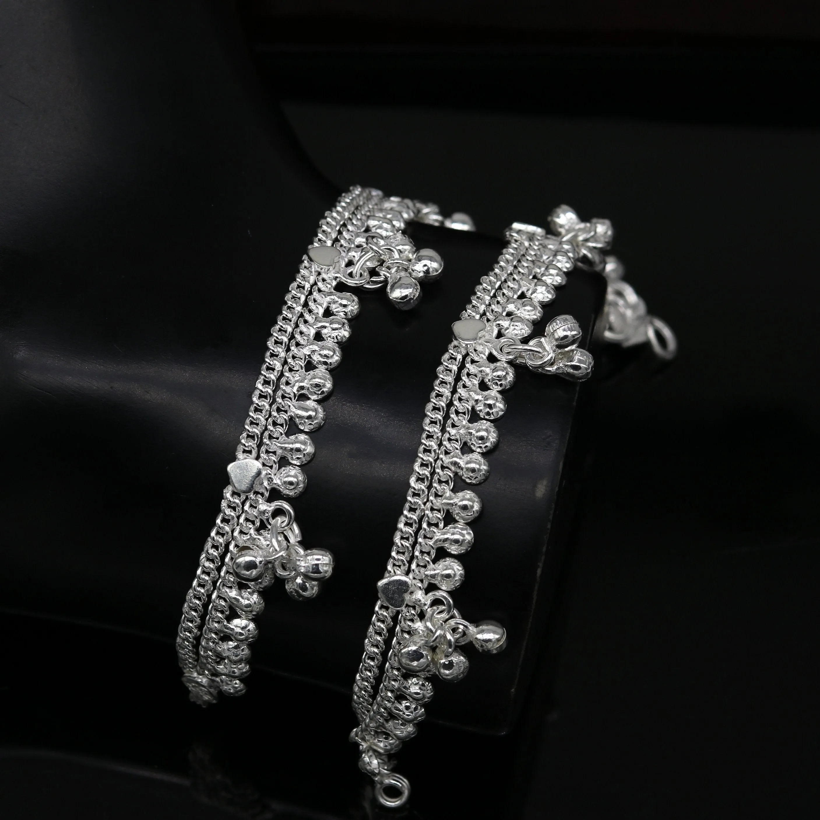 6.5" long Heavy trendy stylish baby anklets bracelet, double chain jingling belly ankle bracelet, personalized gifting kids jewelry ank255