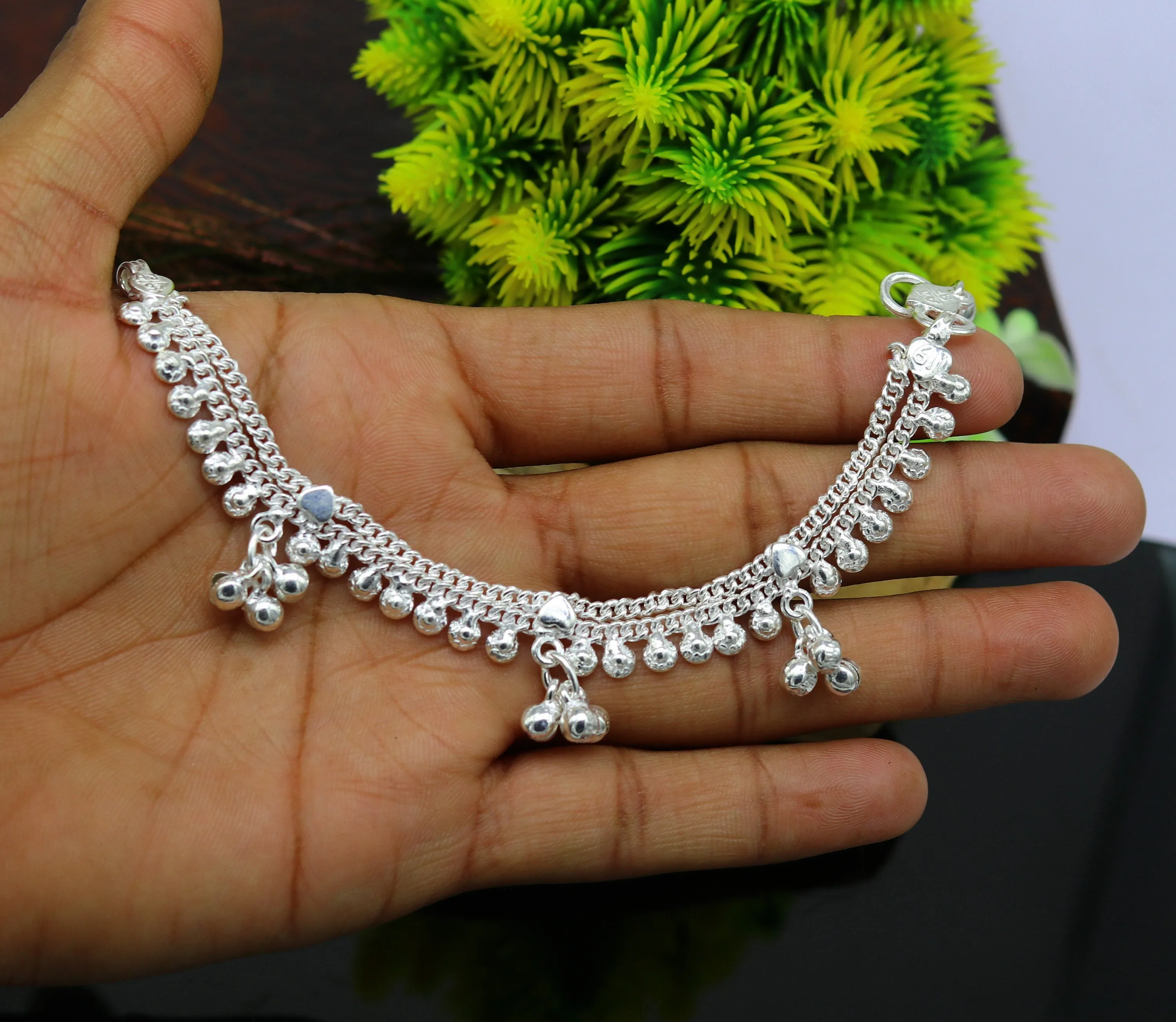 6.5" long Heavy trendy stylish baby anklets bracelet, double chain jingling belly ankle bracelet, personalized gifting kids jewelry ank255