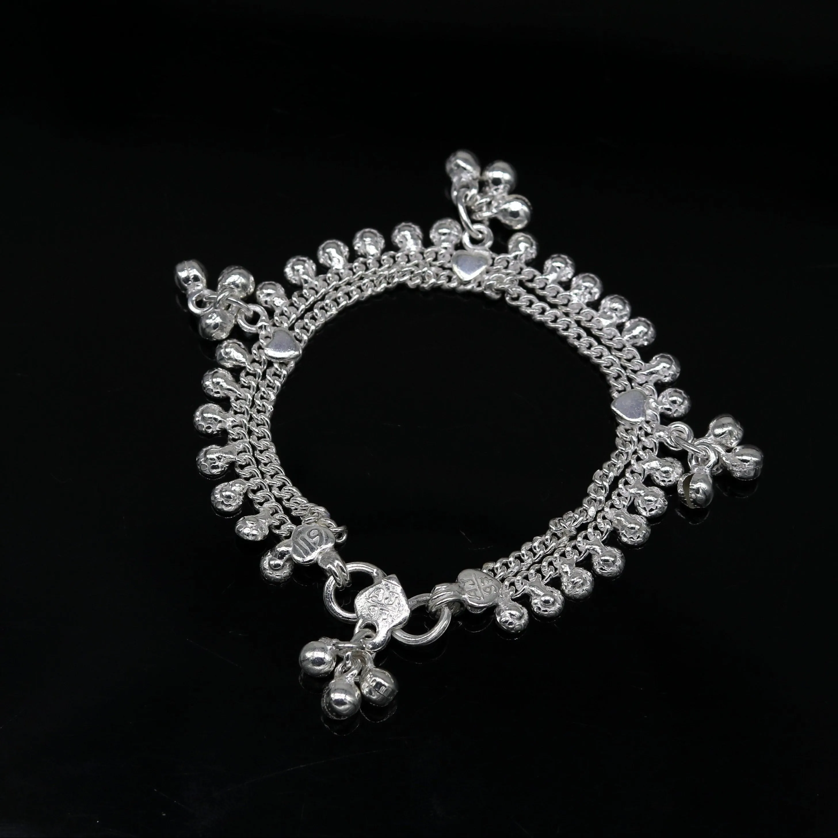 6.5" long Heavy trendy stylish baby anklets bracelet, double chain jingling belly ankle bracelet, personalized gifting kids jewelry ank255