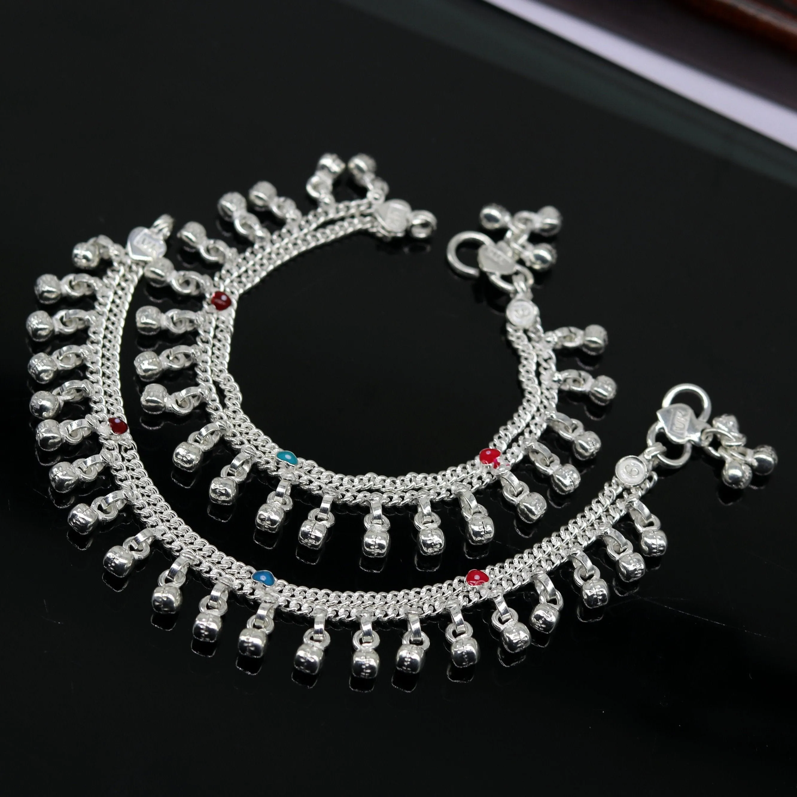 6" exclusive fancy stylish baby anklets bracelet, double chain jingling belly ankle bracelet, unisex gifting kids fashion jewelry ank263