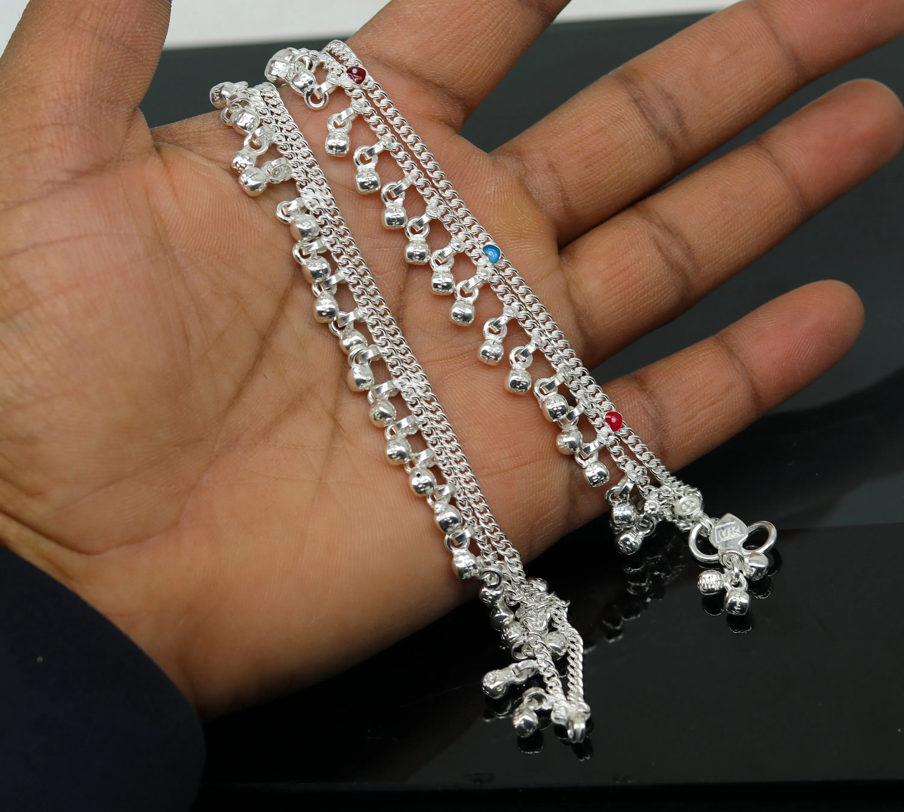 6" exclusive fancy stylish baby anklets bracelet, double chain jingling belly ankle bracelet, unisex gifting kids fashion jewelry ank263