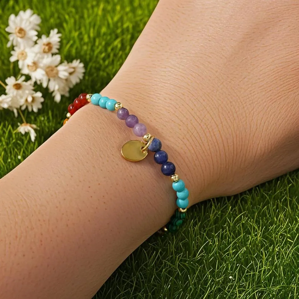 7 Chakra Healing Crystal Bracelets for Women,Gold Plated Love Heart Ellipse Cross Candy Beaded Charm Energy Stone Beads Friendship Good Luck Handmade Fashion Jewelry Gifts