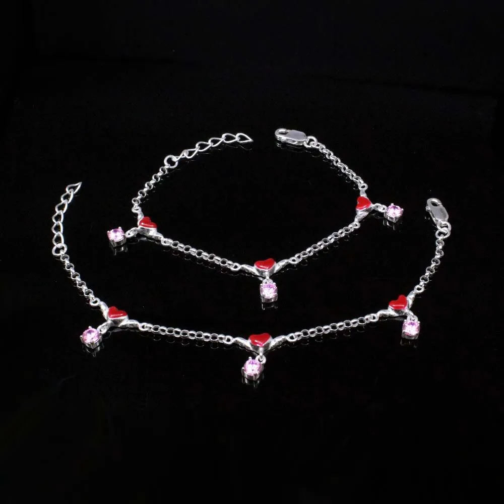 925 Silver Kids Heart Shape Anklets Bracelet 5.5"