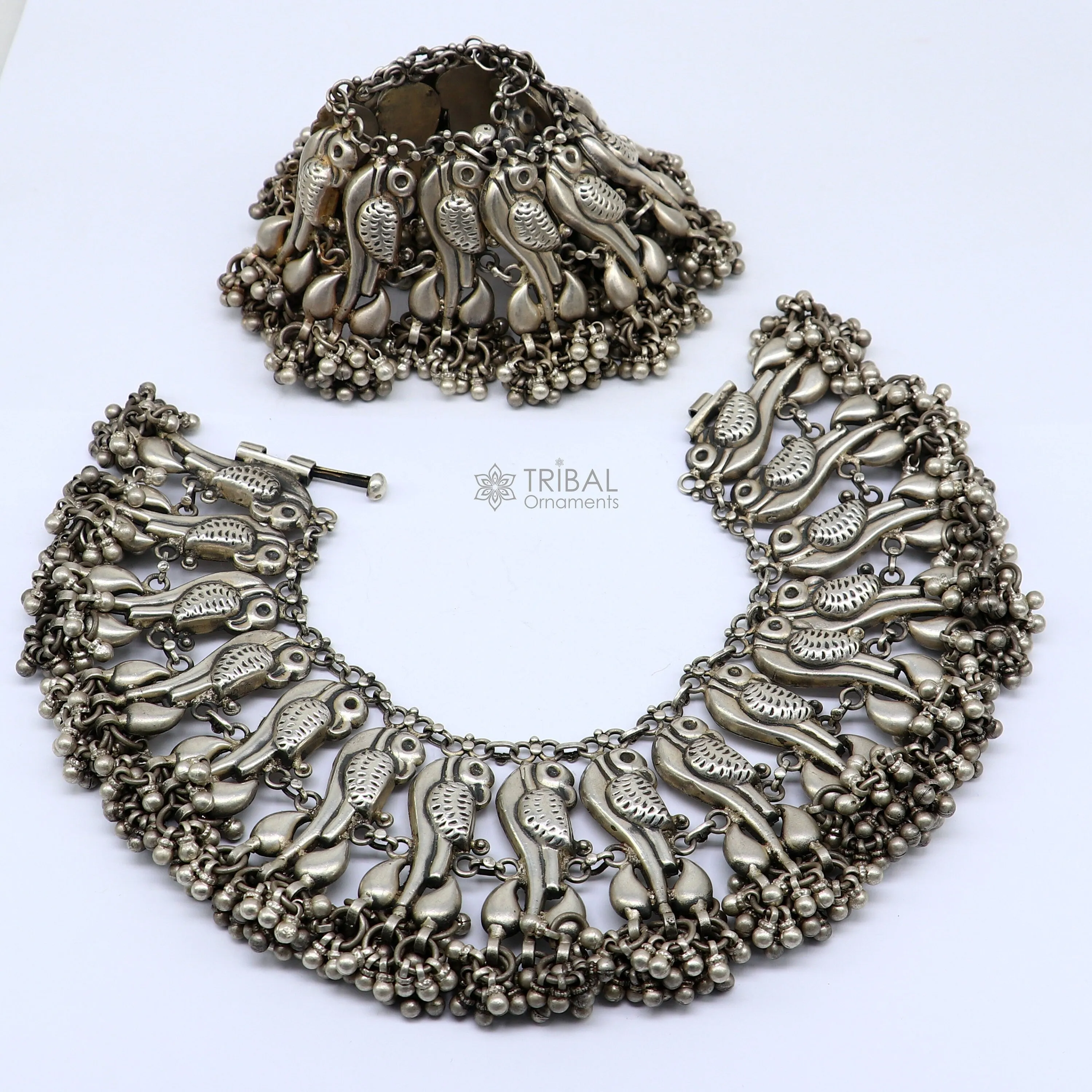 925 Sterling silver cultural stylish Vintage handmade peacock design belly dance anklets bracelet indian tribal ethnic jewelry ank540