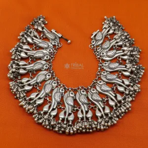 925 Sterling silver cultural stylish Vintage handmade peacock design belly dance anklets bracelet indian tribal ethnic jewelry ank540