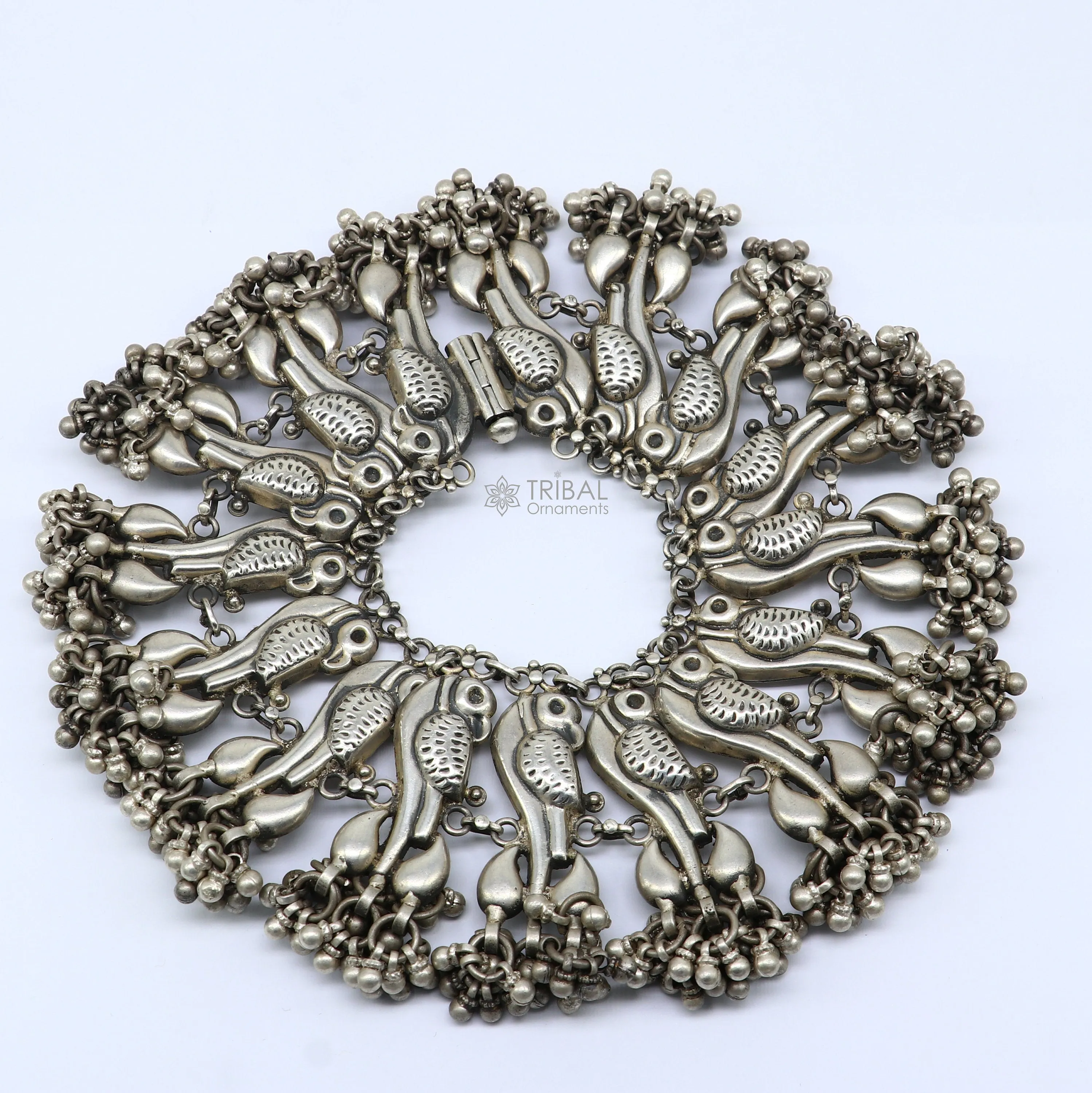 925 Sterling silver cultural stylish Vintage handmade peacock design belly dance anklets bracelet indian tribal ethnic jewelry ank540