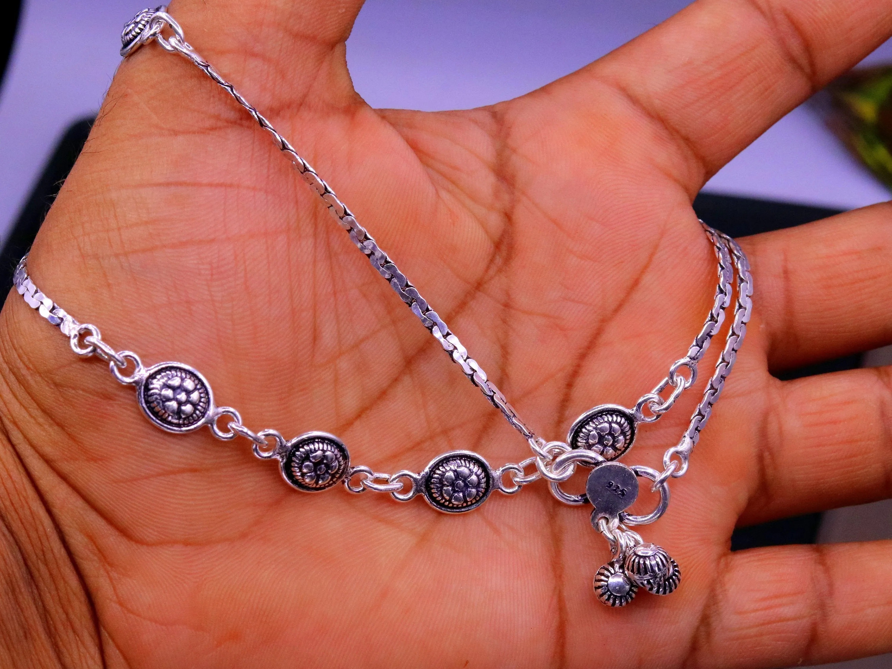 925 sterling silver fabulous ankle bracelet, flower design trendy silver anklets, charm ankle bracelet, feet bracelet stylish gift her ank95