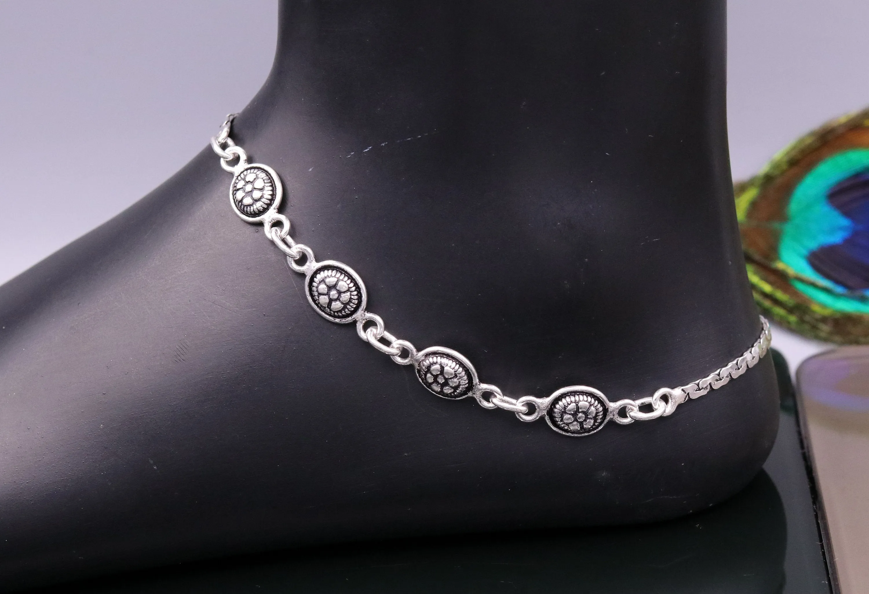 925 sterling silver fabulous ankle bracelet, flower design trendy silver anklets, charm ankle bracelet, feet bracelet stylish gift her ank95