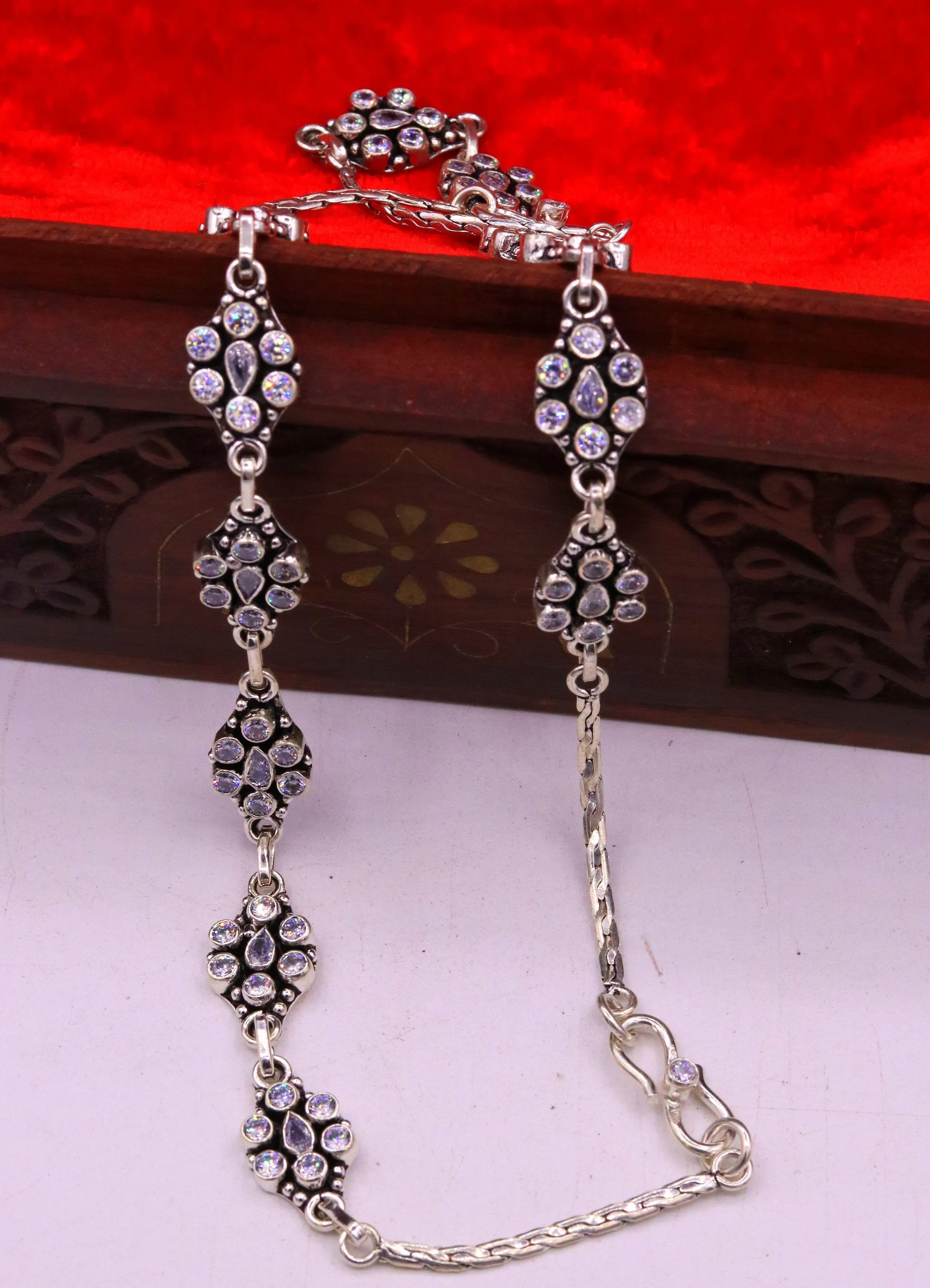 925 sterling silver flower stylish designer cut stone anklets, ankle bracelet, solid customized brides gifting belly dance jewelry ank43