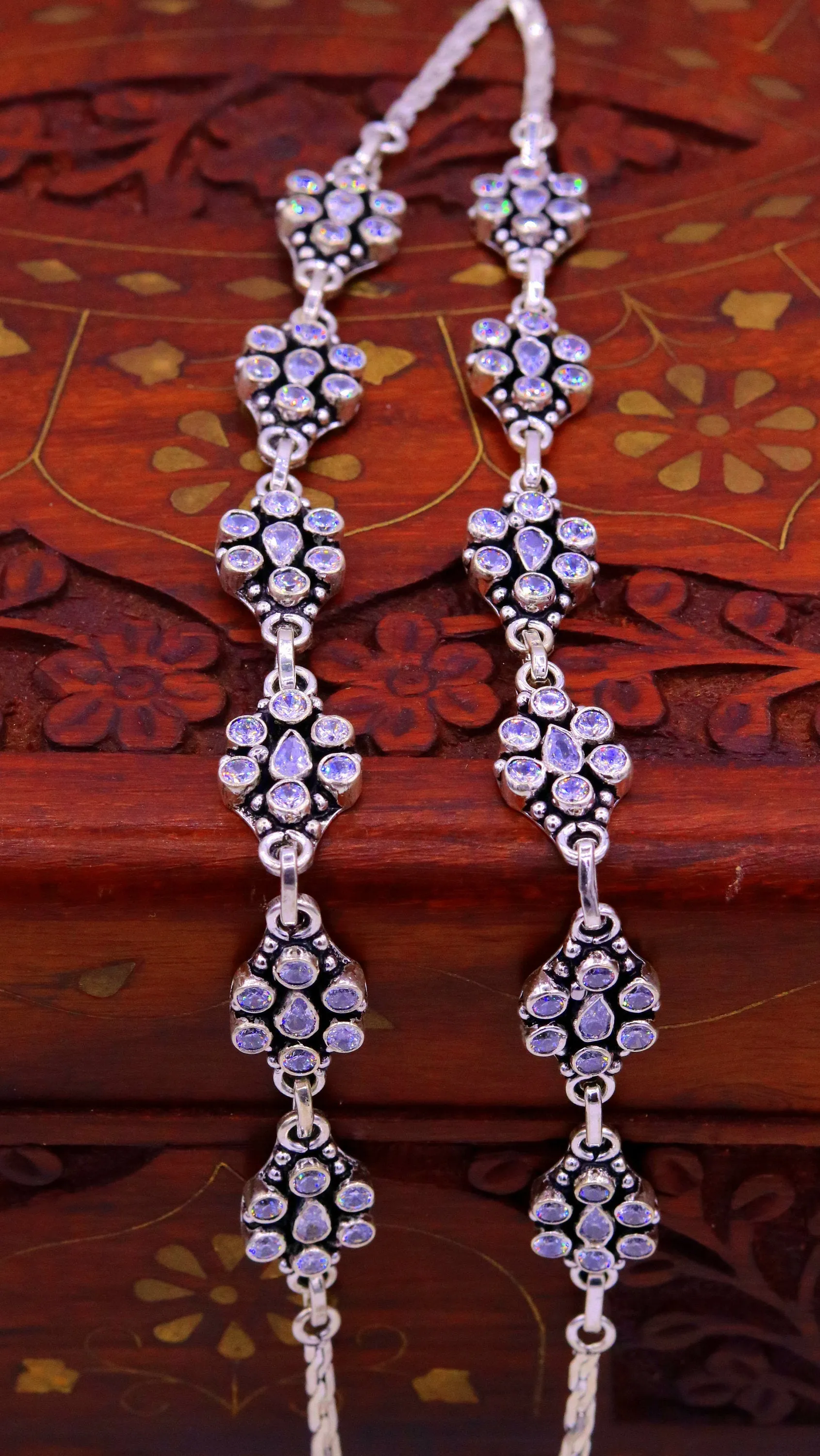 925 sterling silver flower stylish designer cut stone anklets, ankle bracelet, solid customized brides gifting belly dance jewelry ank43