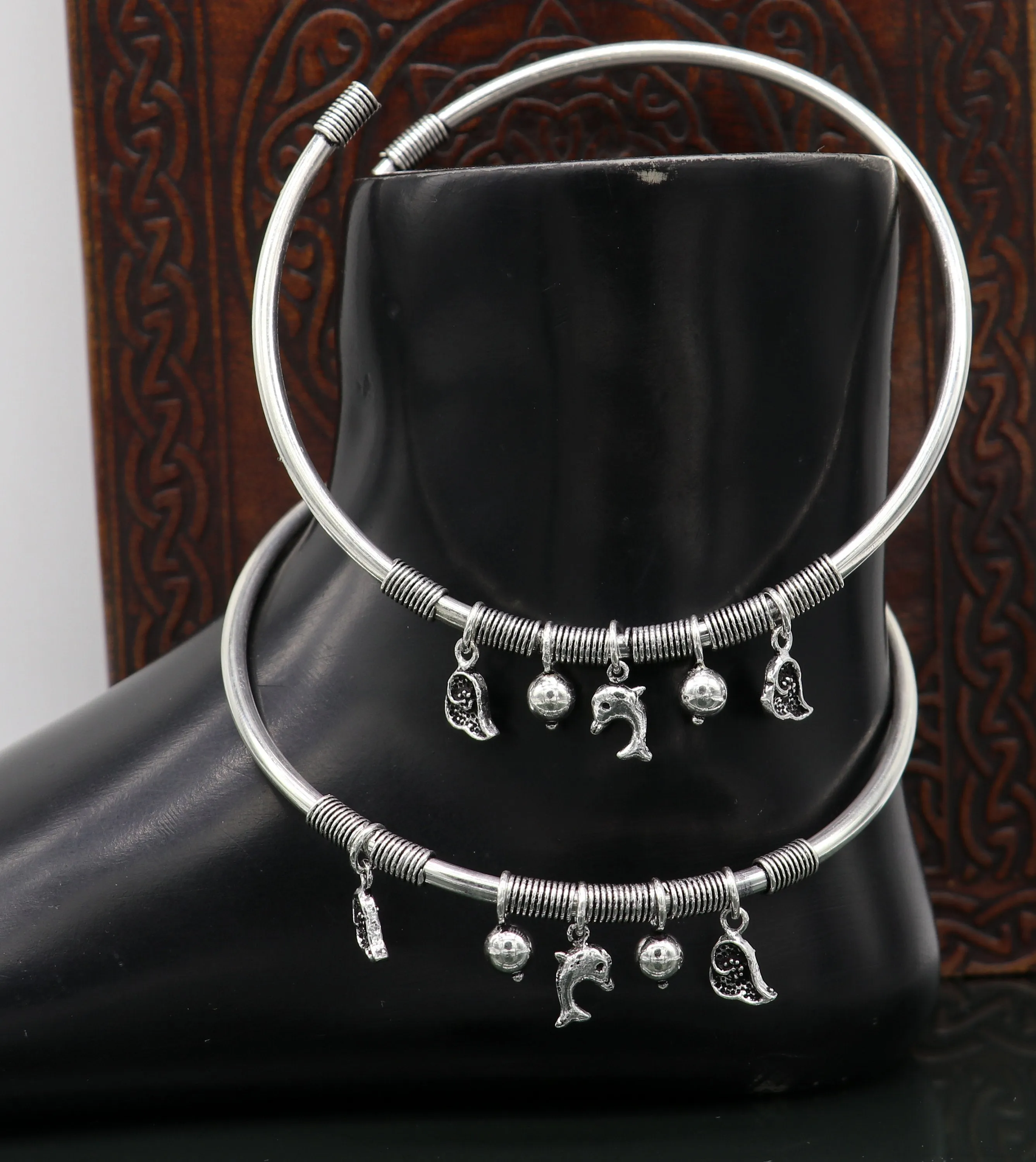 925 sterling silver handmade Customized design charm foot kada bracelet, excellent tribal ankle kada tribal belly dance jewelry nsfk27