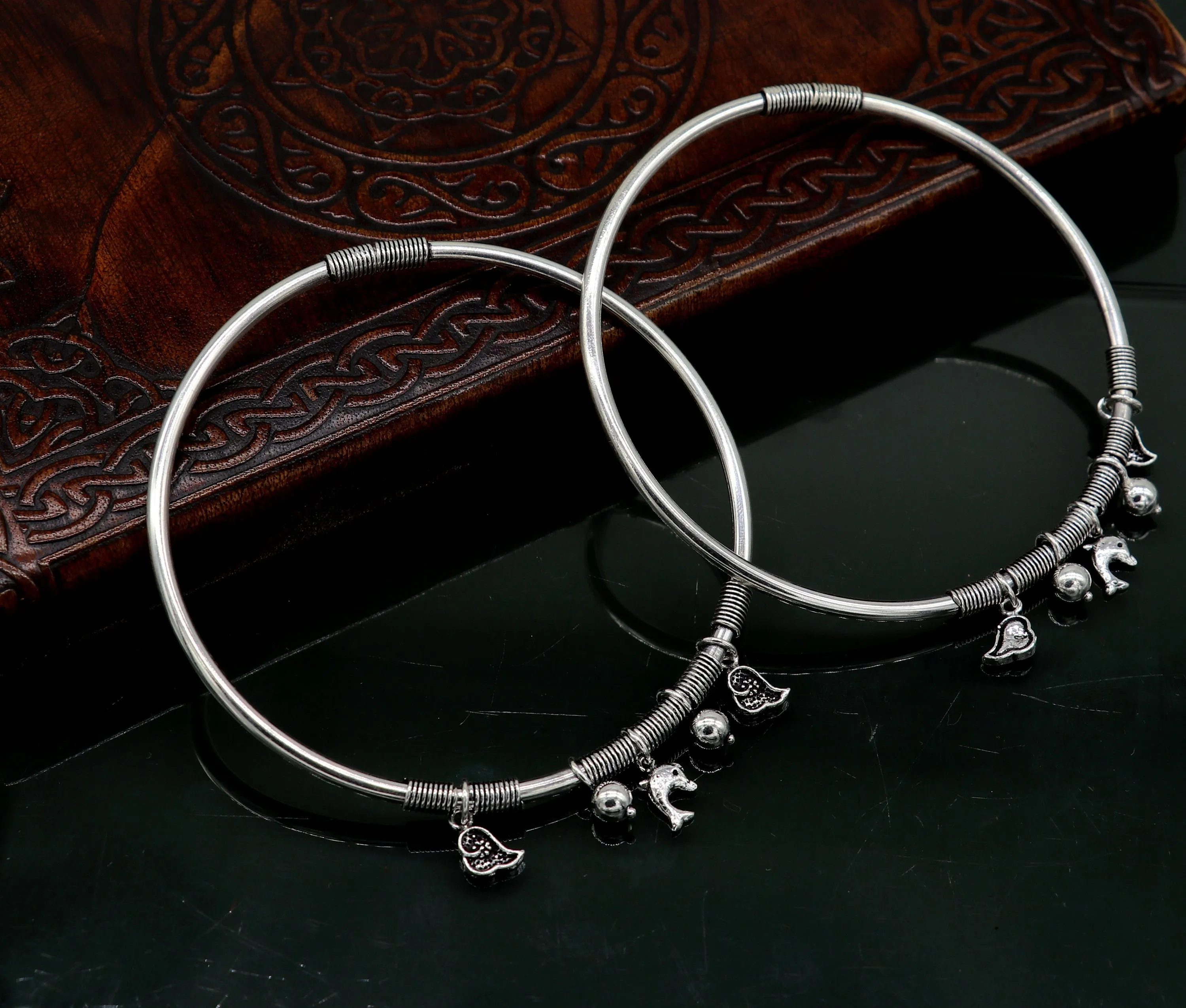 925 sterling silver handmade Customized design charm foot kada bracelet, excellent tribal ankle kada tribal belly dance jewelry nsfk27