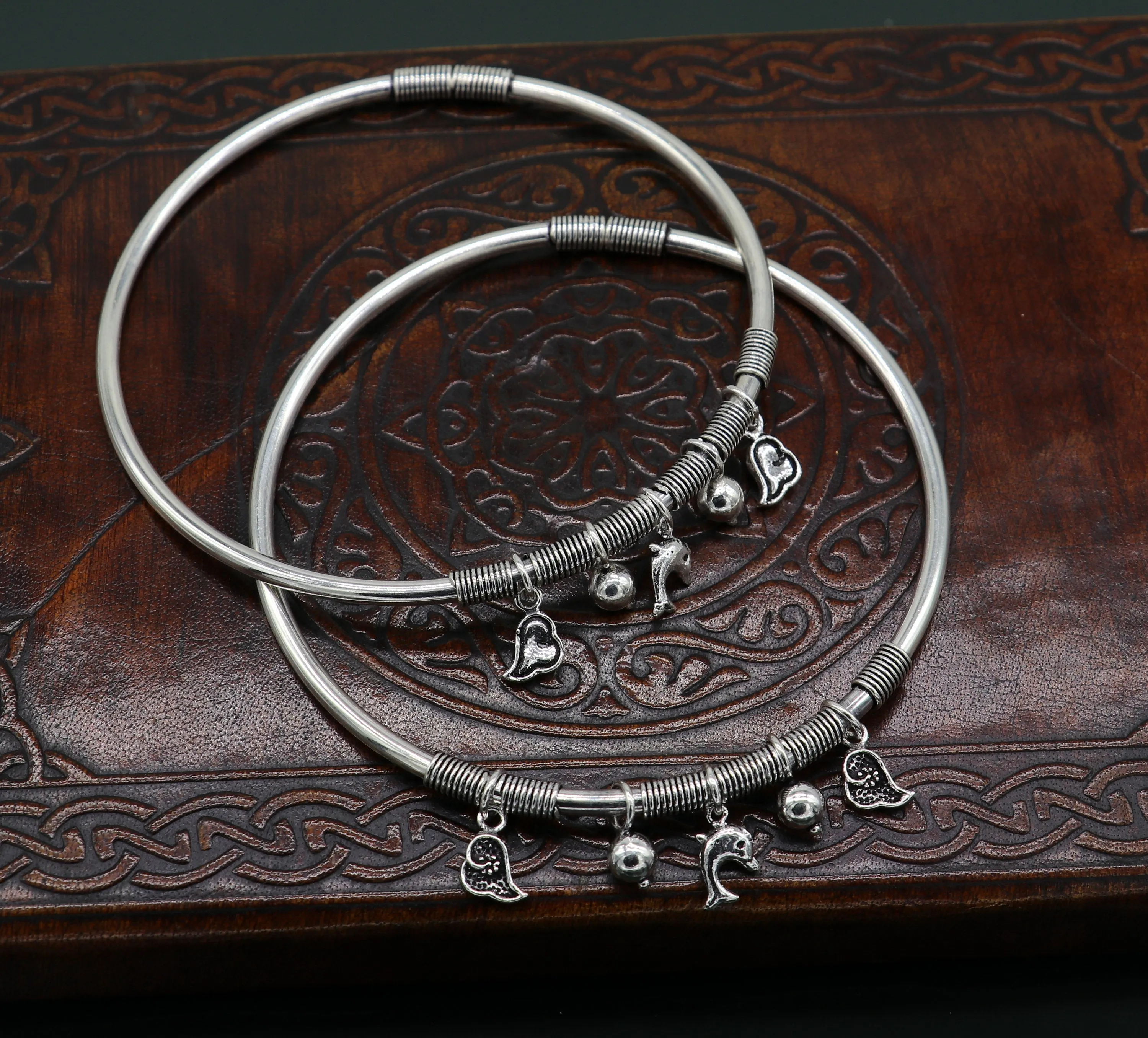 925 sterling silver handmade Customized design charm foot kada bracelet, excellent tribal ankle kada tribal belly dance jewelry nsfk27