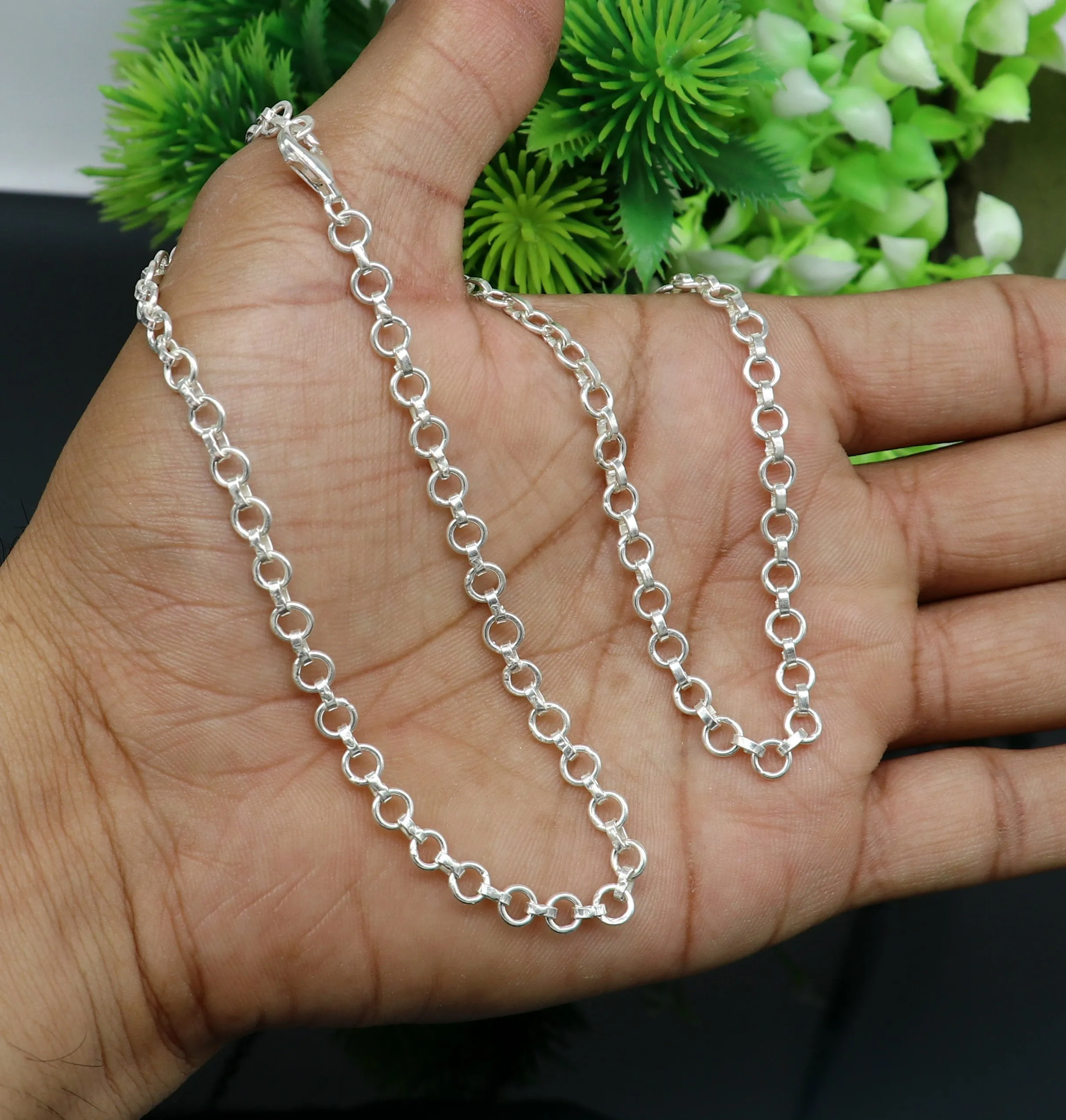925 sterling silver handmade link rolo chain necklace or belly chain or bracelet or anklets all in one chain stylish fancy jewelry ch107