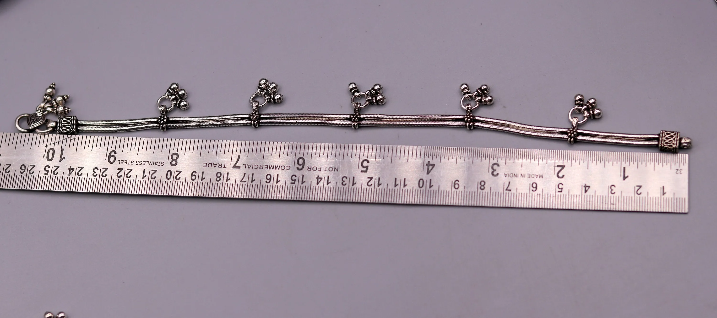 925 Sterling silver handmade vintage antique design stylish anklet foot bracelet with hanging bells tribal belly dance jewelry ank28