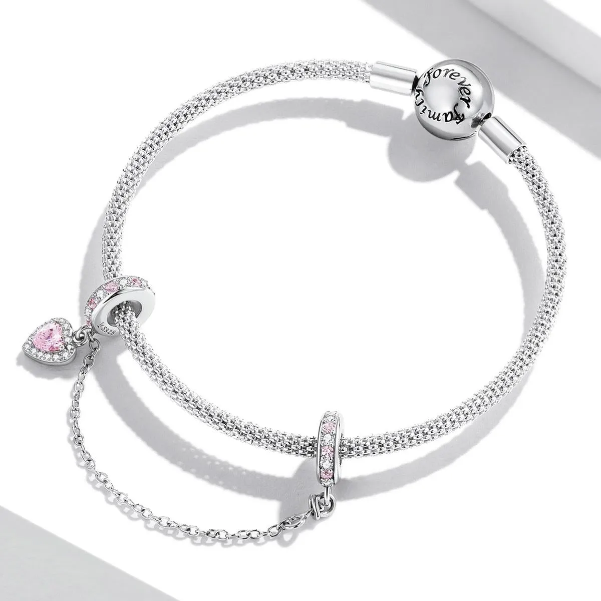 925 Sterling Silver Heart Zircon Safety Chain For Diy Bracelets & Necklaces