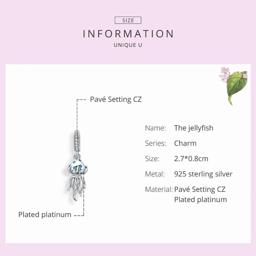 925 Sterling Silver Jellyfish Pendant For Bracelets & Necklaces