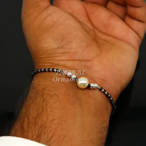 All sizes 925 sterling silver customized black beads Nazariya bracelet use as an anklets Best girl's bracelet stylish jewelry india sbr457