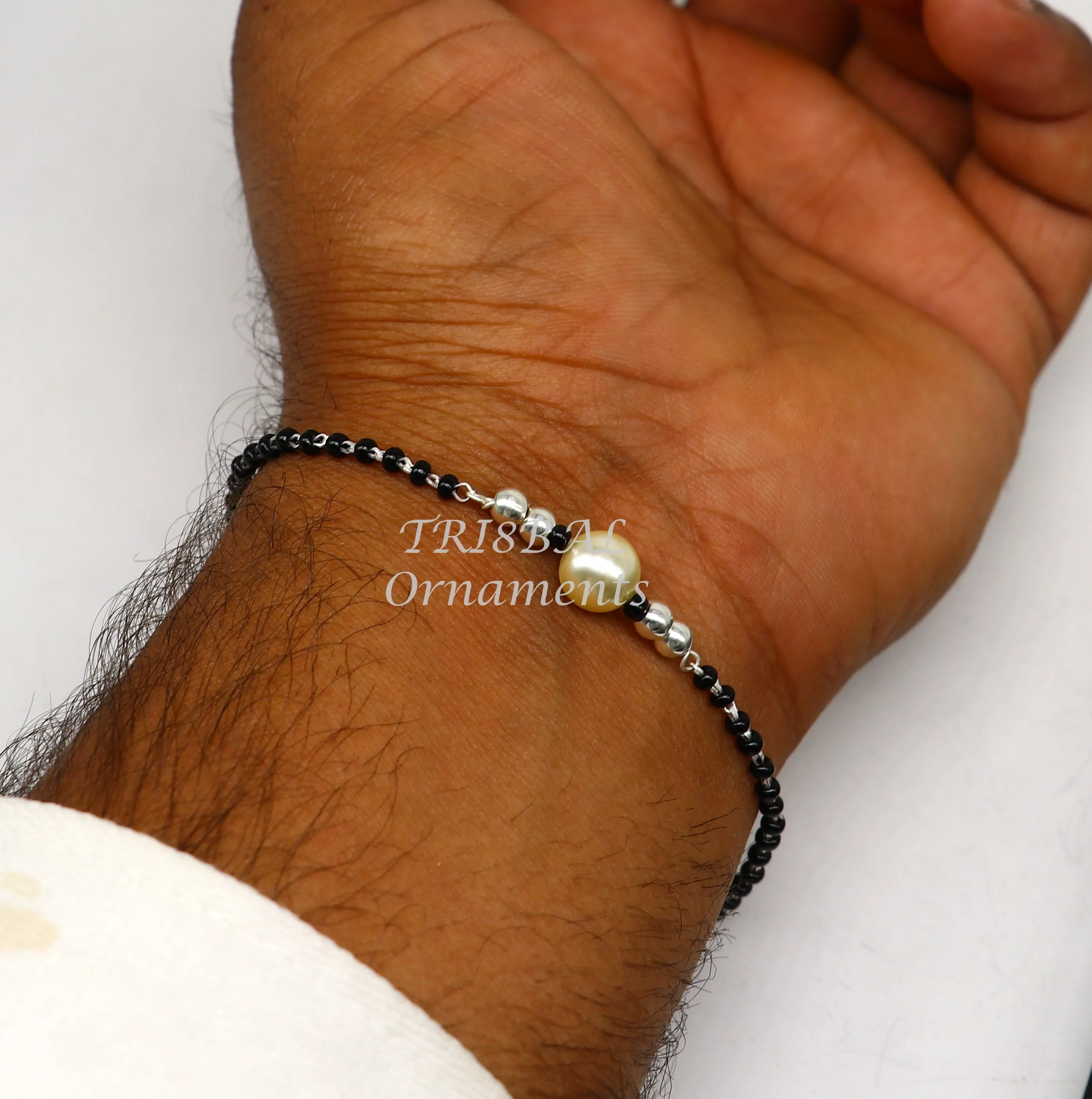 All sizes 925 sterling silver customized black beads Nazariya bracelet use as an anklets Best girl's bracelet stylish jewelry india sbr457