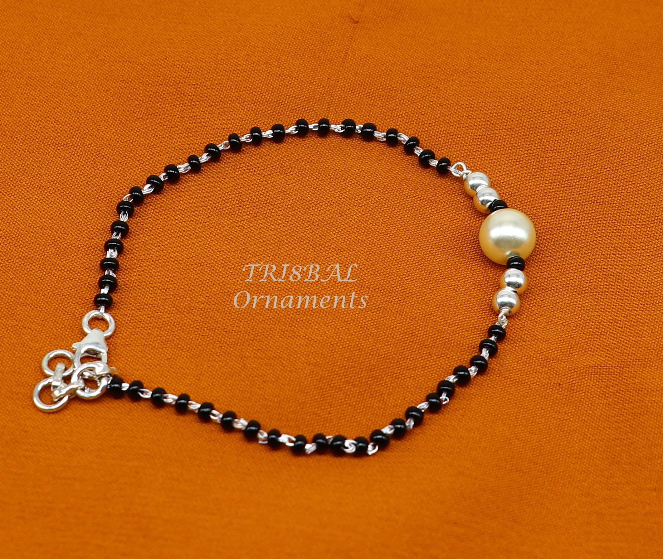 All sizes 925 sterling silver customized black beads Nazariya bracelet use as an anklets Best girl's bracelet stylish jewelry india sbr457