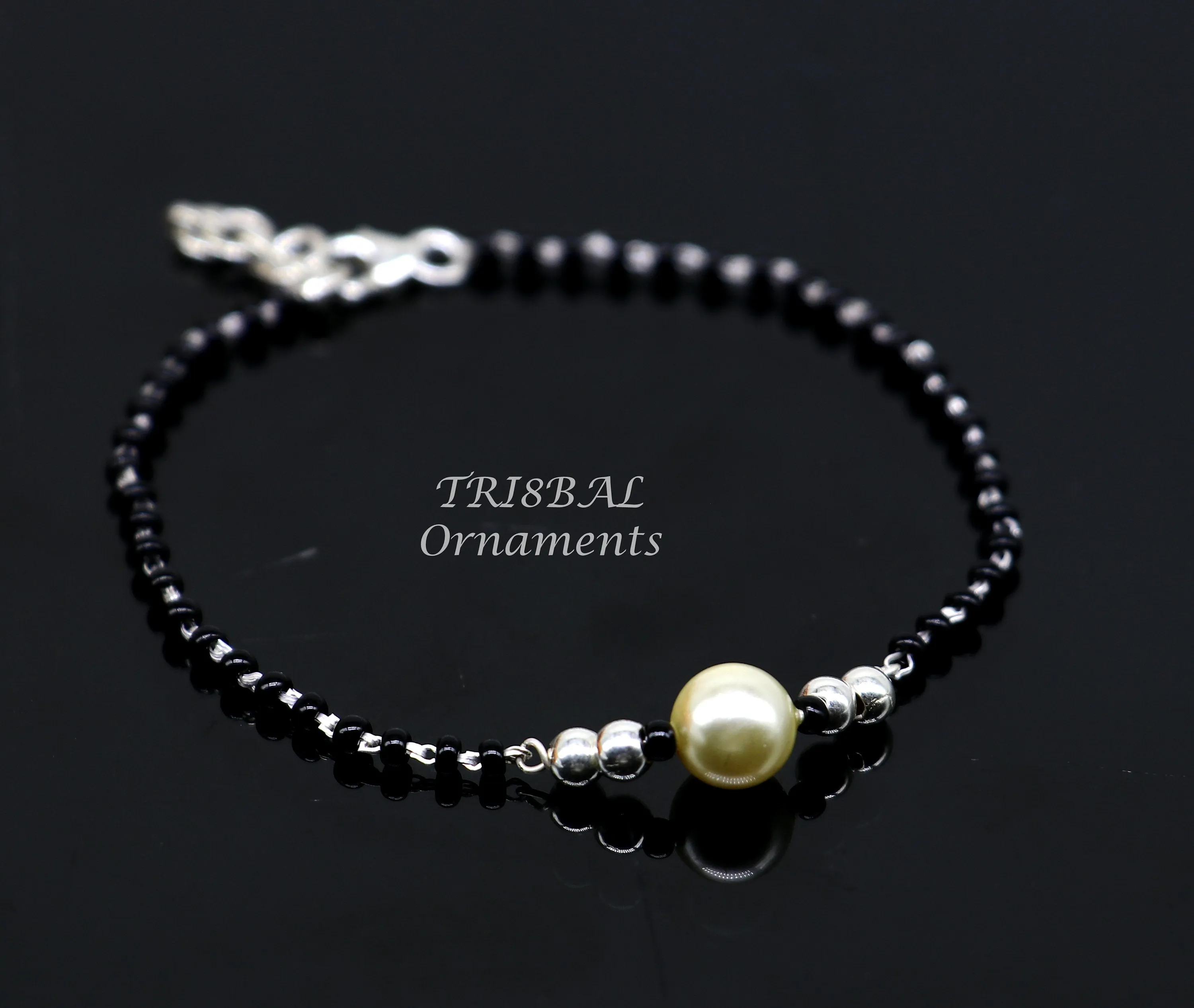 All sizes 925 sterling silver customized black beads Nazariya bracelet use as an anklets Best girl's bracelet stylish jewelry india sbr457