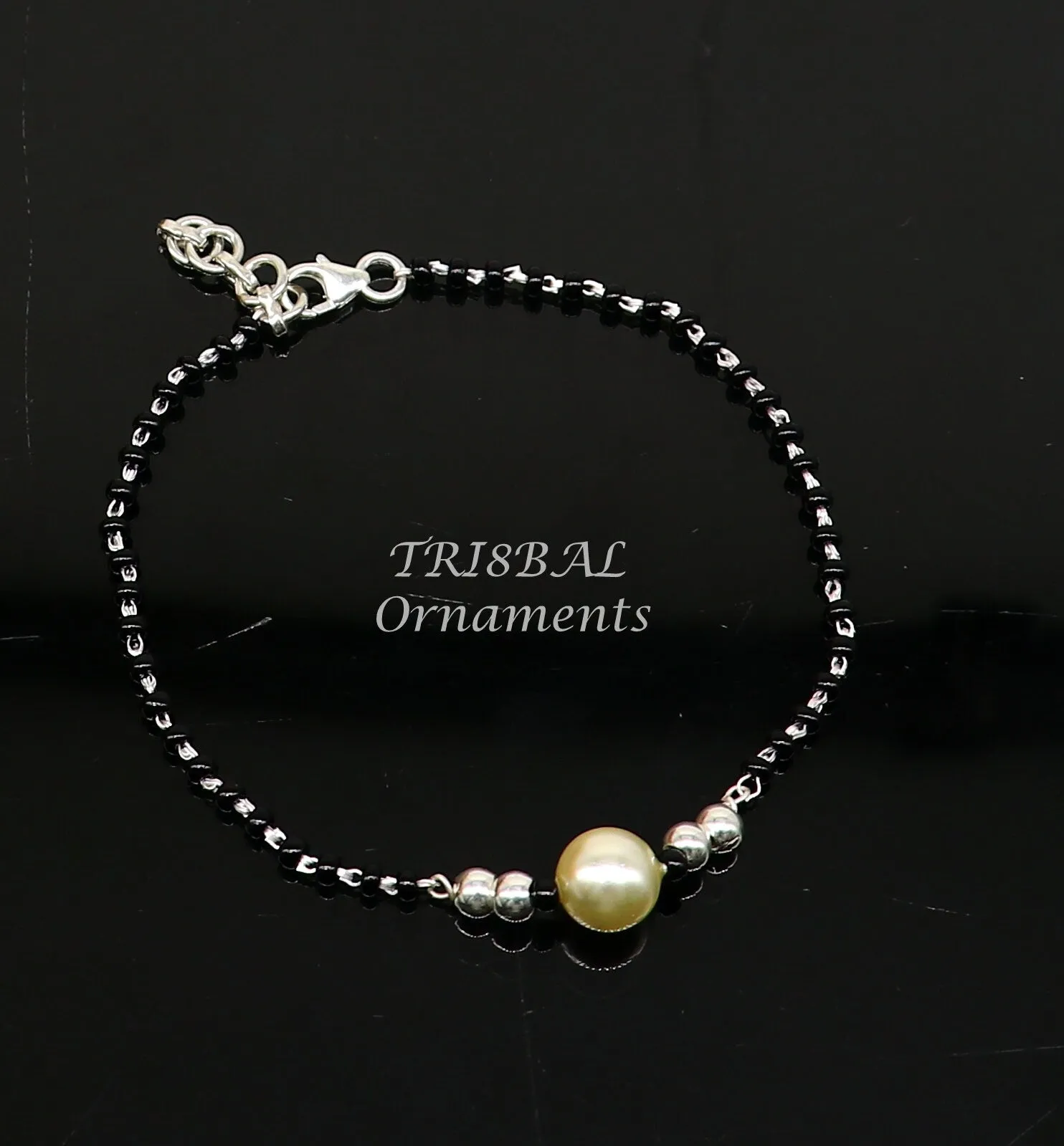 All sizes 925 sterling silver customized black beads Nazariya bracelet use as an anklets Best girl's bracelet stylish jewelry india sbr457