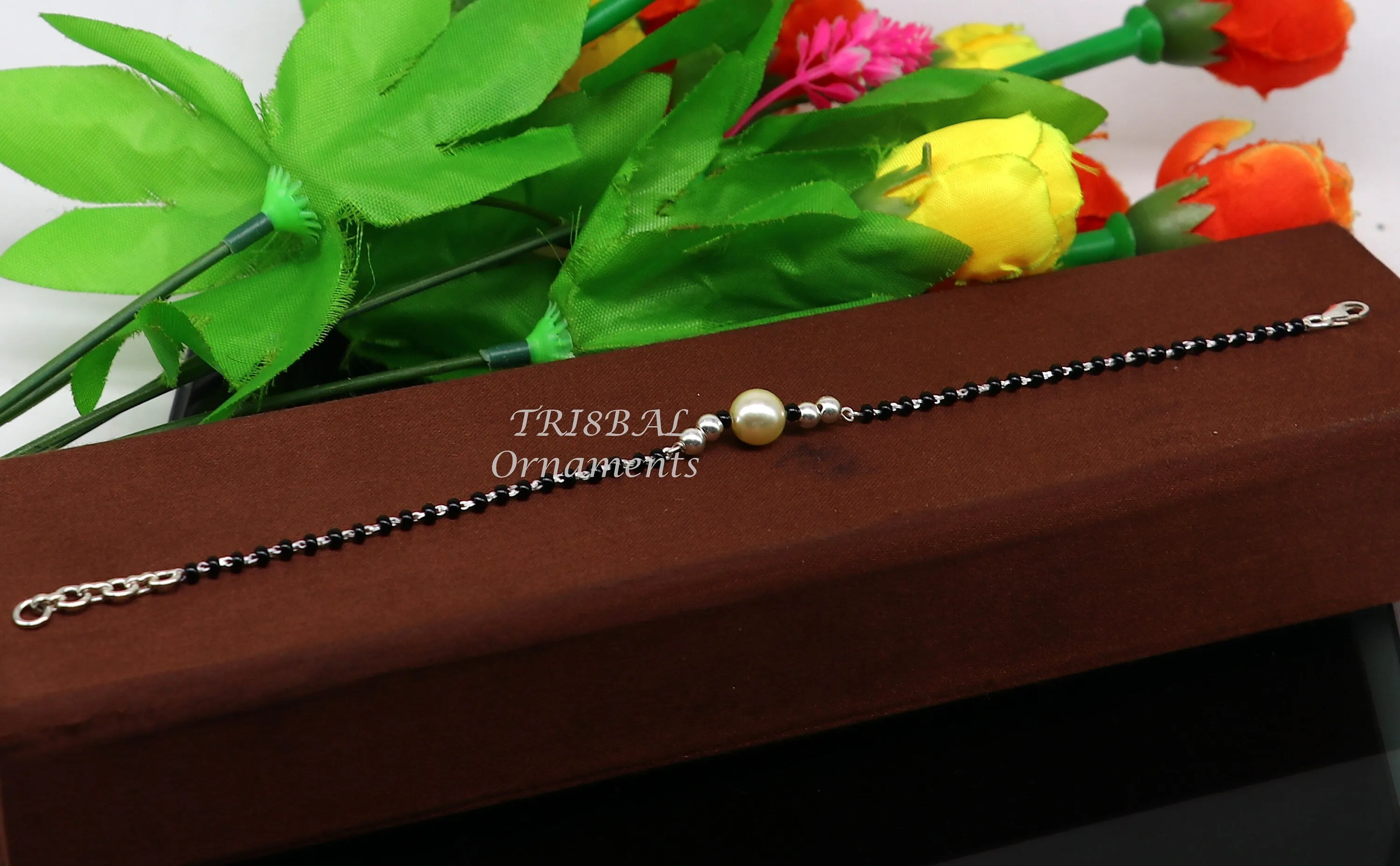 All sizes 925 sterling silver customized black beads Nazariya bracelet use as an anklets Best girl's bracelet stylish jewelry india sbr457