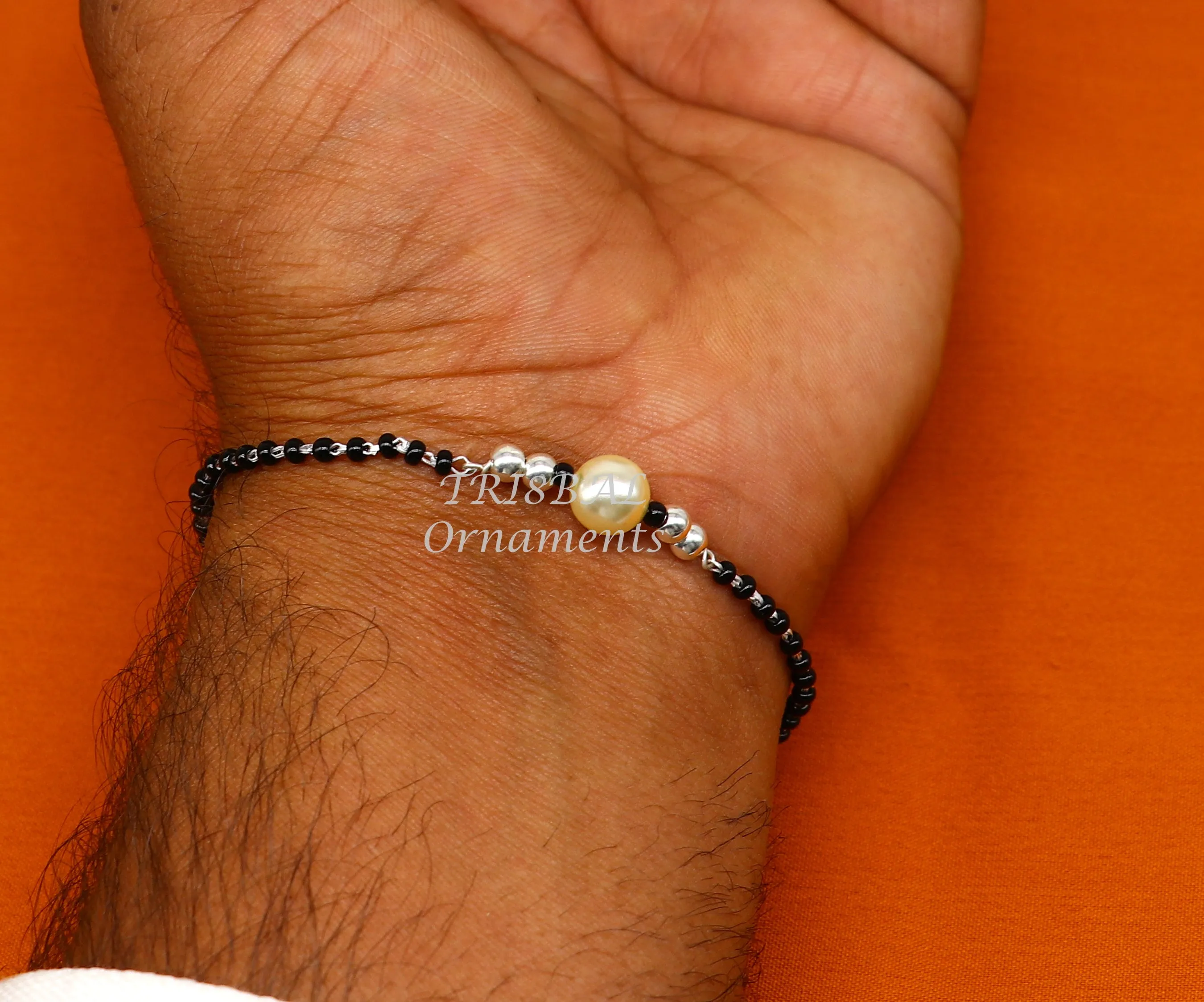 All sizes 925 sterling silver customized black beads Nazariya bracelet use as an anklets Best girl's bracelet stylish jewelry india sbr457