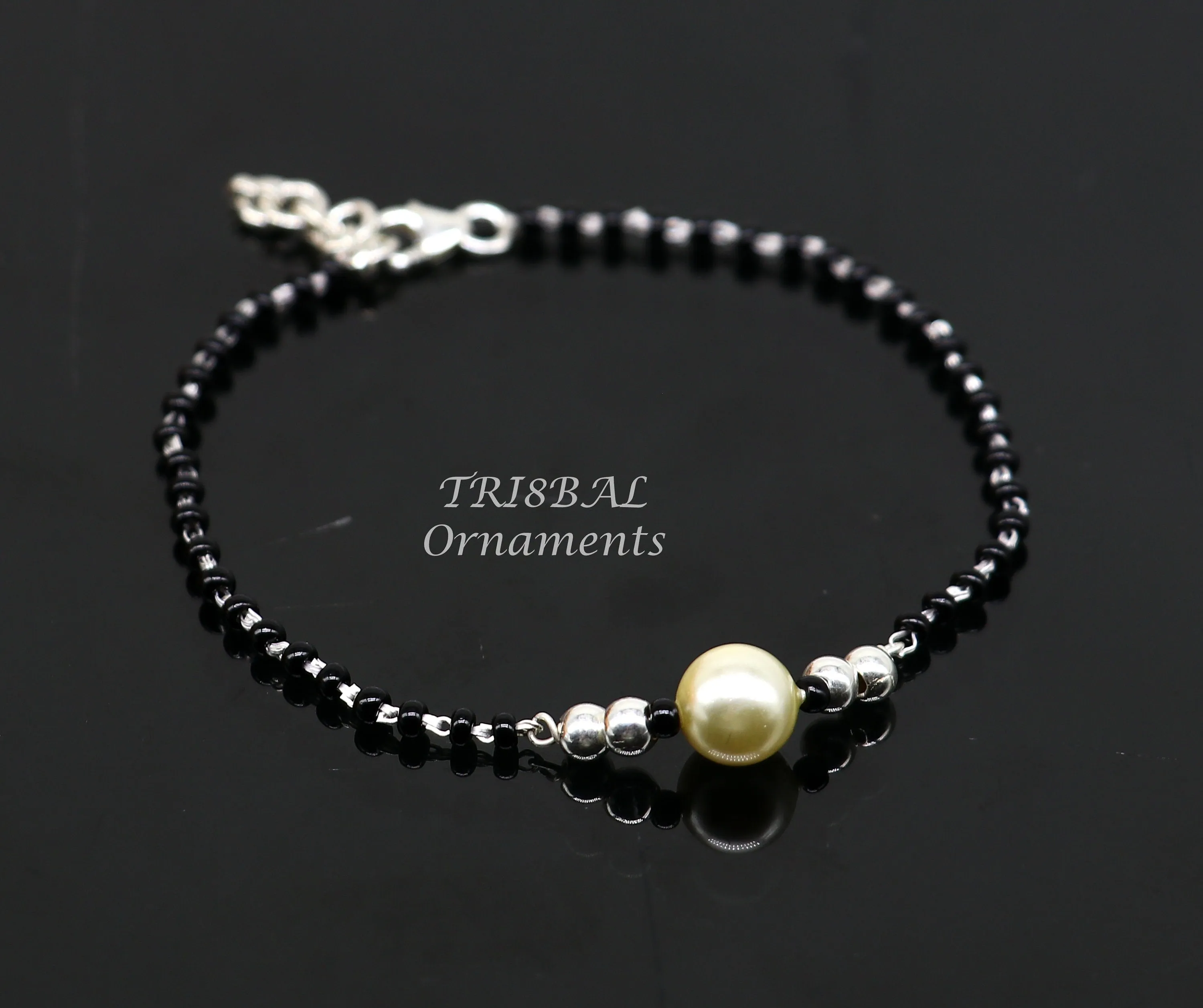 All sizes 925 sterling silver customized black beads Nazariya bracelet use as an anklets Best girl's bracelet stylish jewelry india sbr457