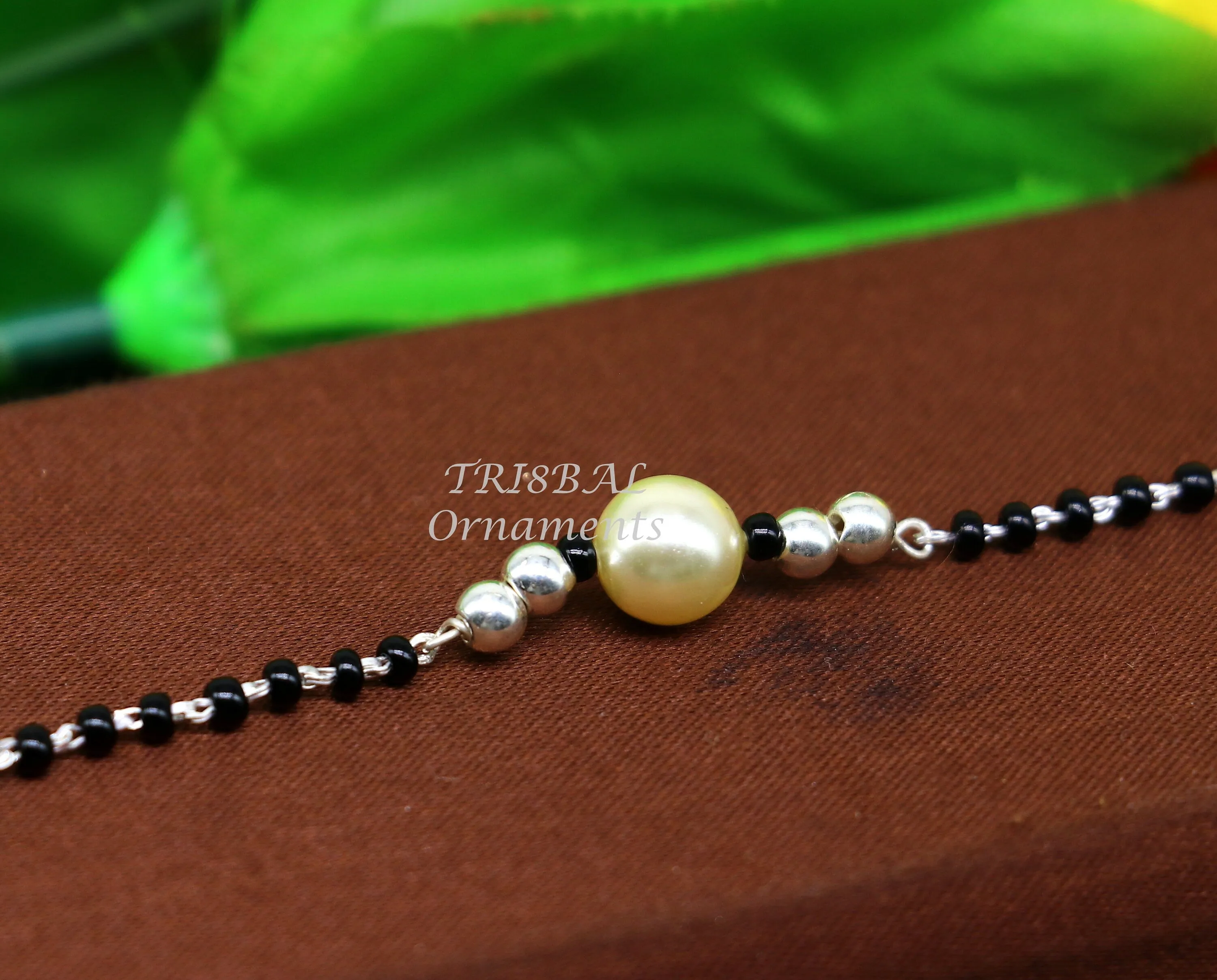 All sizes 925 sterling silver customized black beads Nazariya bracelet use as an anklets Best girl's bracelet stylish jewelry india sbr457